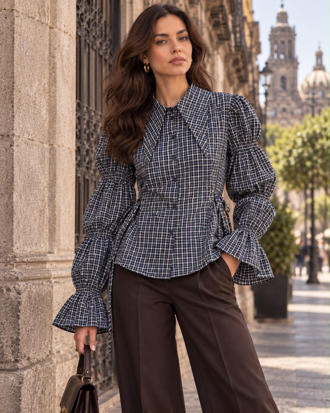 Autumn in the City Plaid Statement Blouse