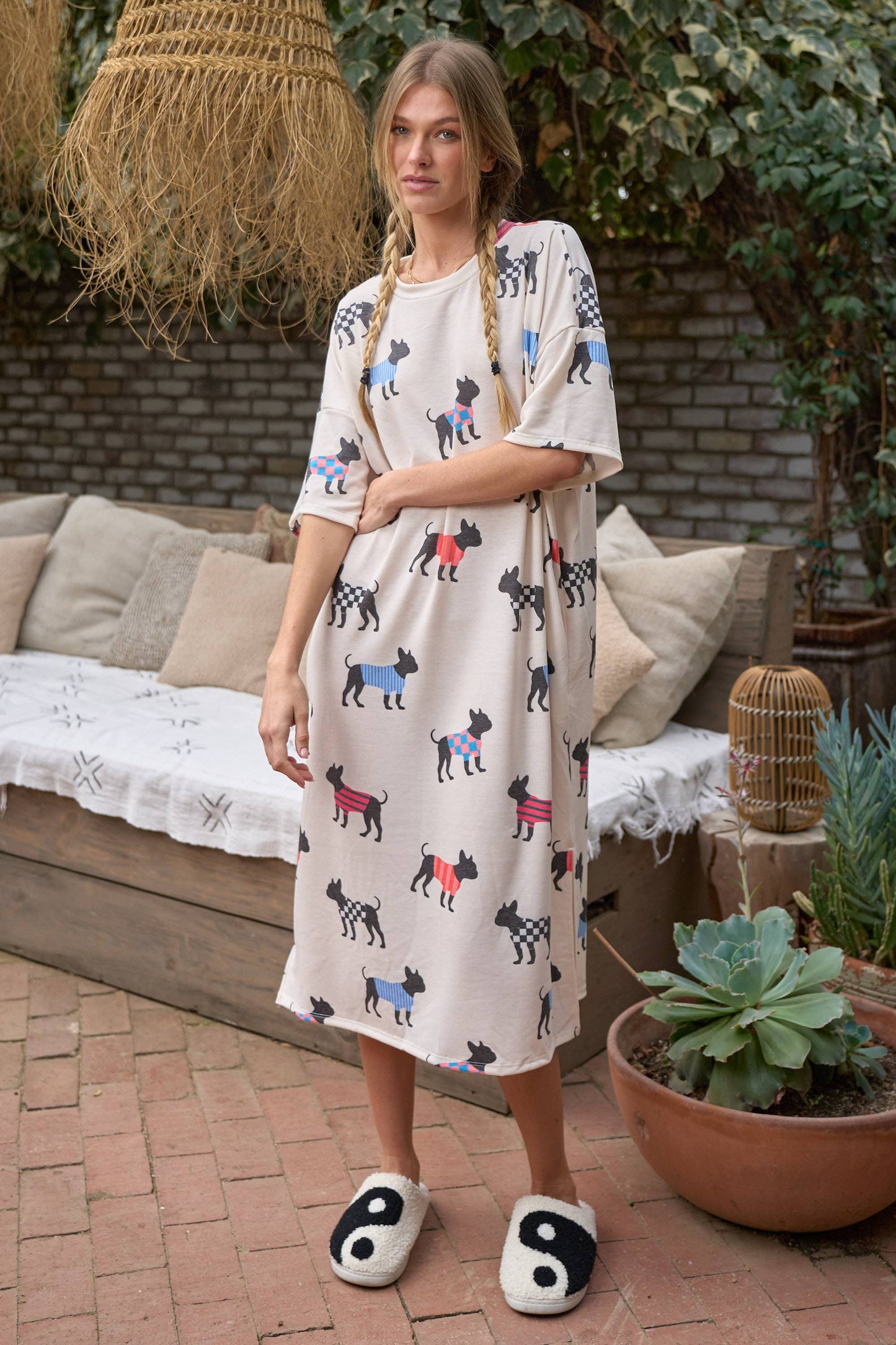 PLUS SIZE DOG W/SWEATER PRINT TSHIRT DRESS