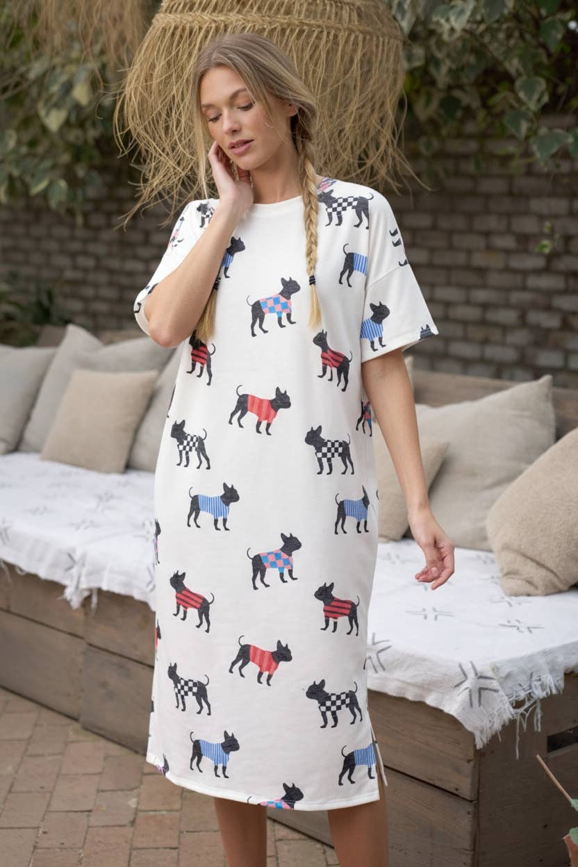PLUS SIZE DOG W/SWEATER PRINT TSHIRT DRESS