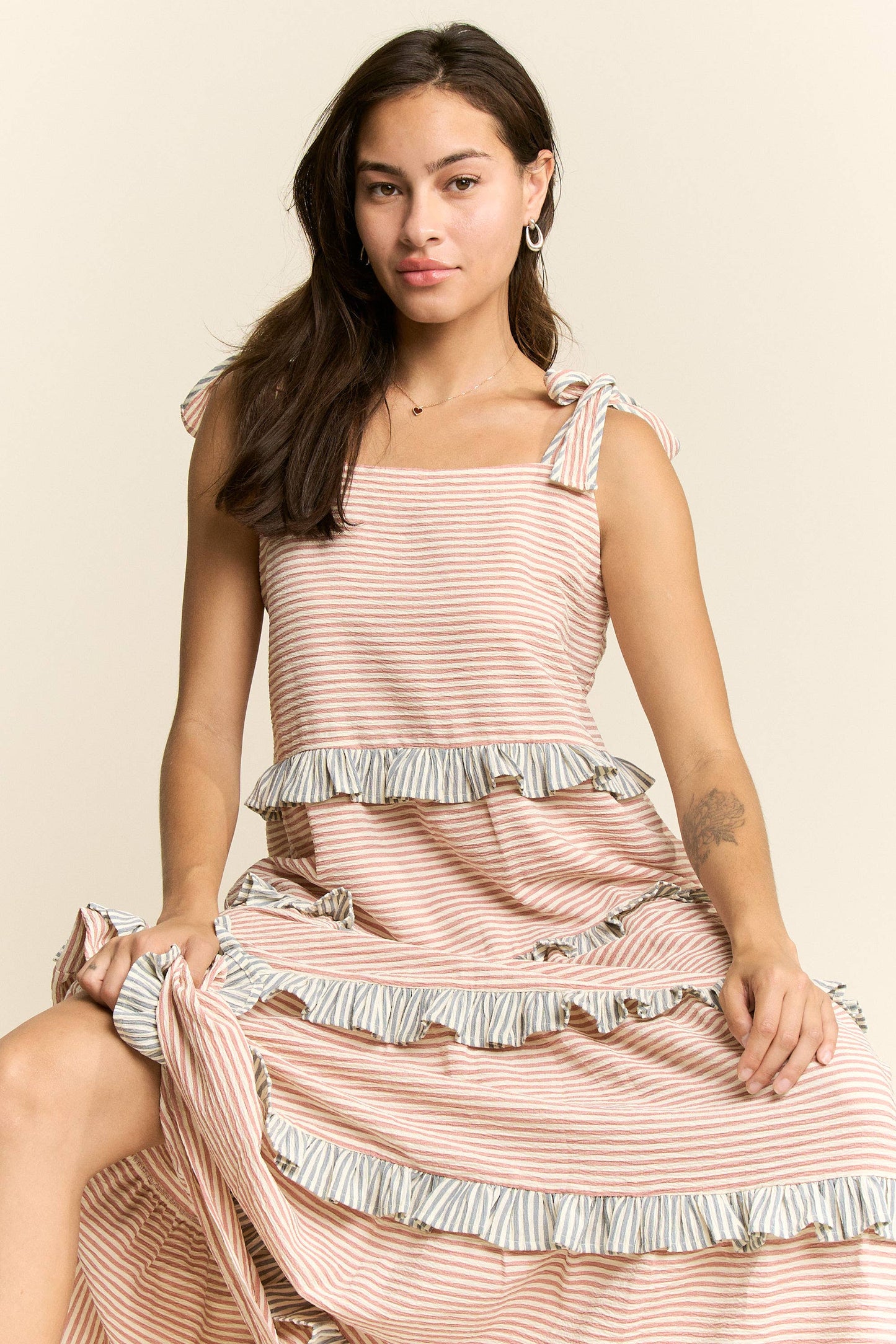 STRIPED TWO TONE TIERED MAXI DRESS