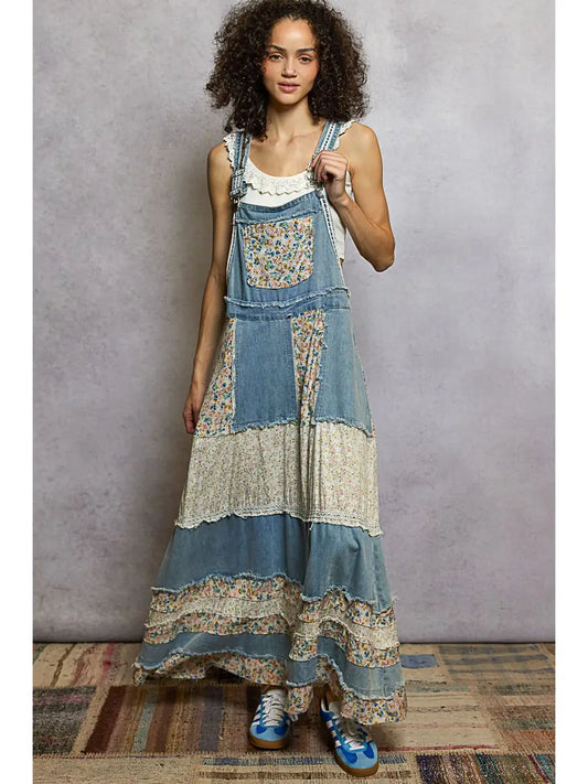vintage cottagecore denim overall dress