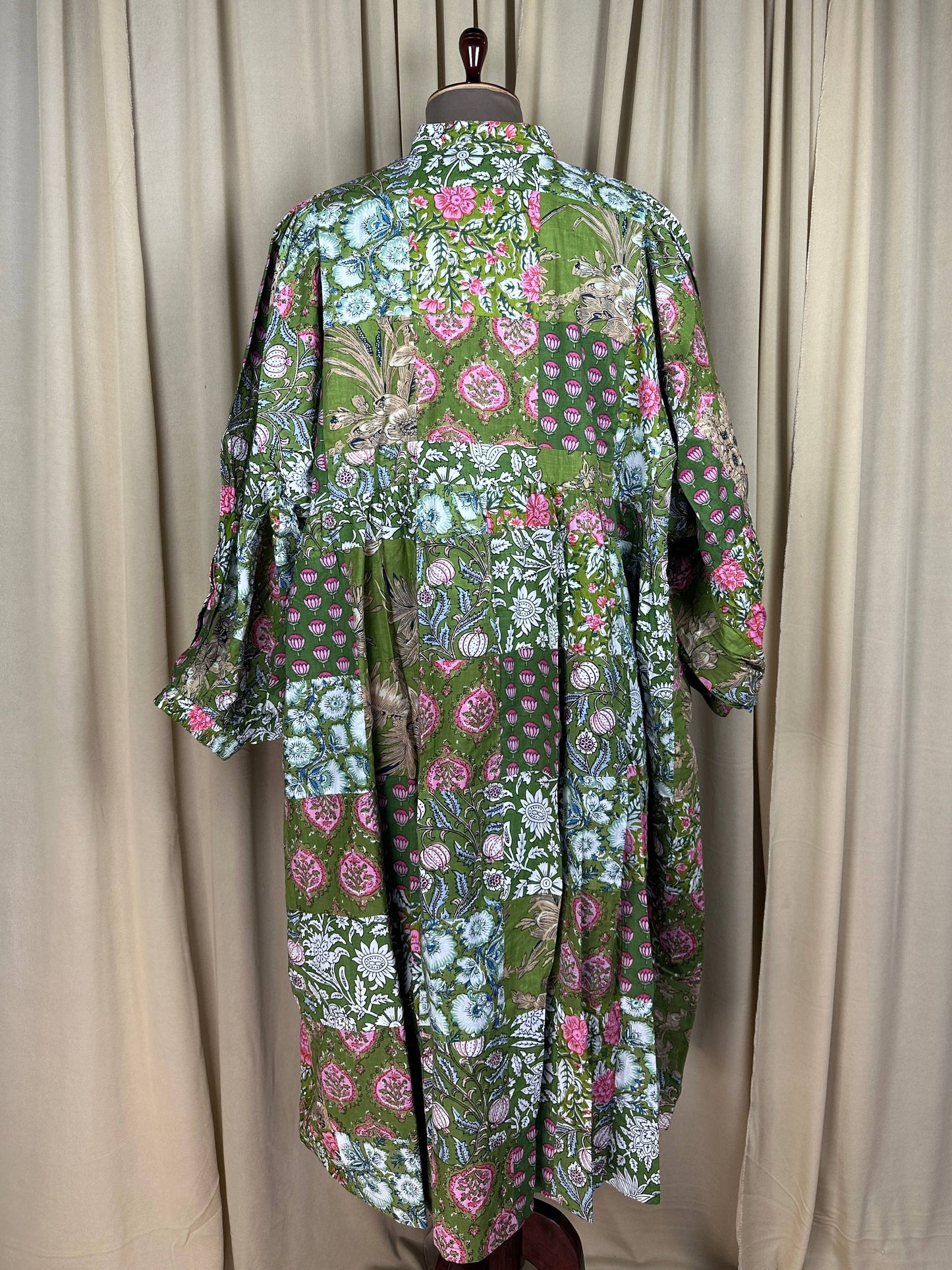 GREEN SHADES - Hand Patchwork Cotton Dress OneSize