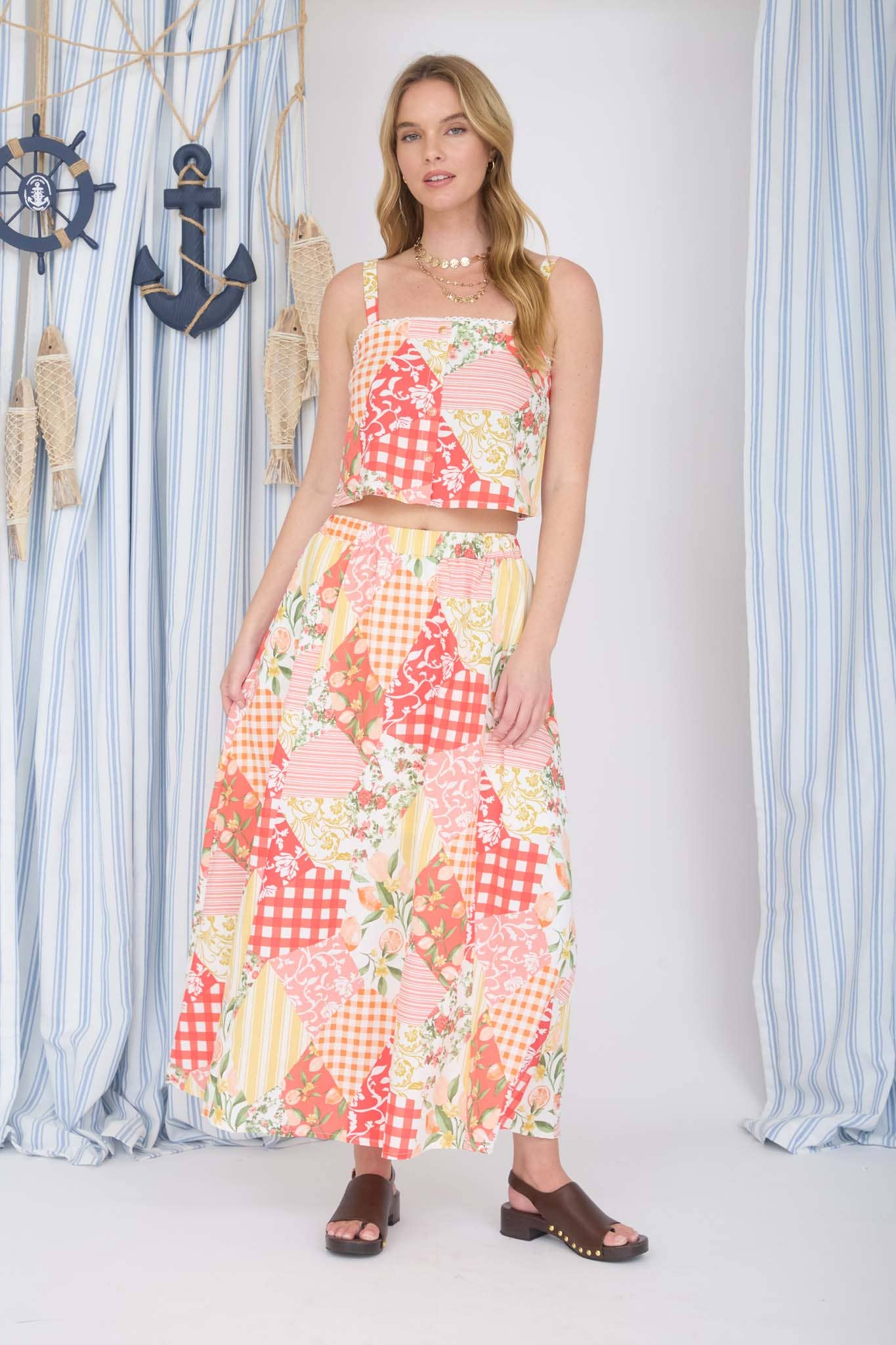 MULTI-PATTERN HIGH WAIST MAXI SKIRT