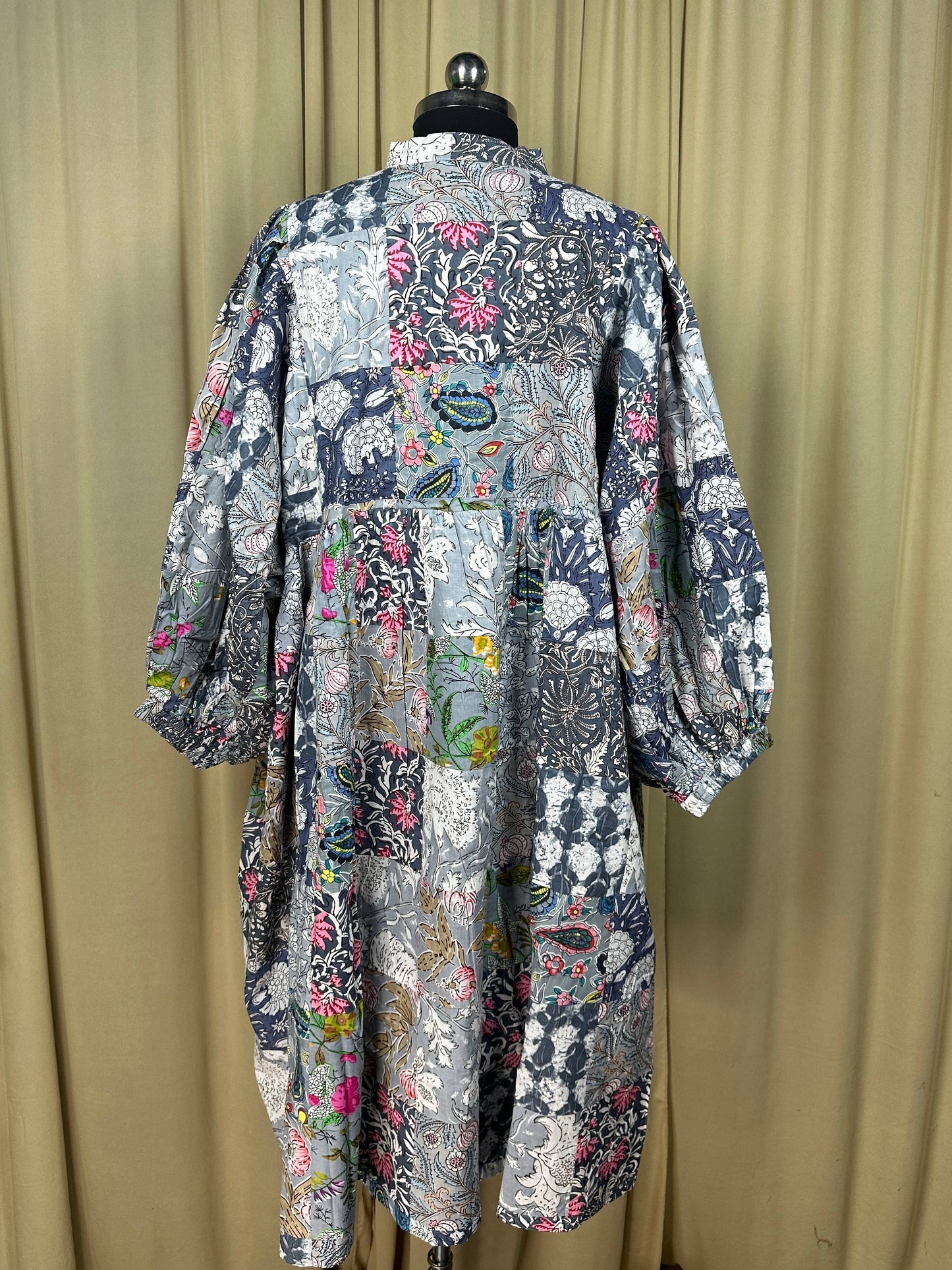 Grey SHADES - Hand Patchwork Cotton Dress OneSize