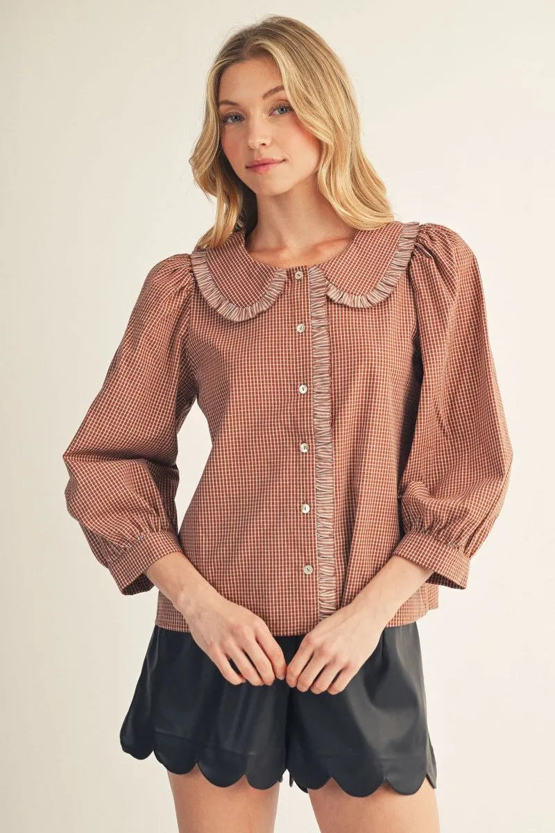 Ruffle Peter Pan Gingham Top