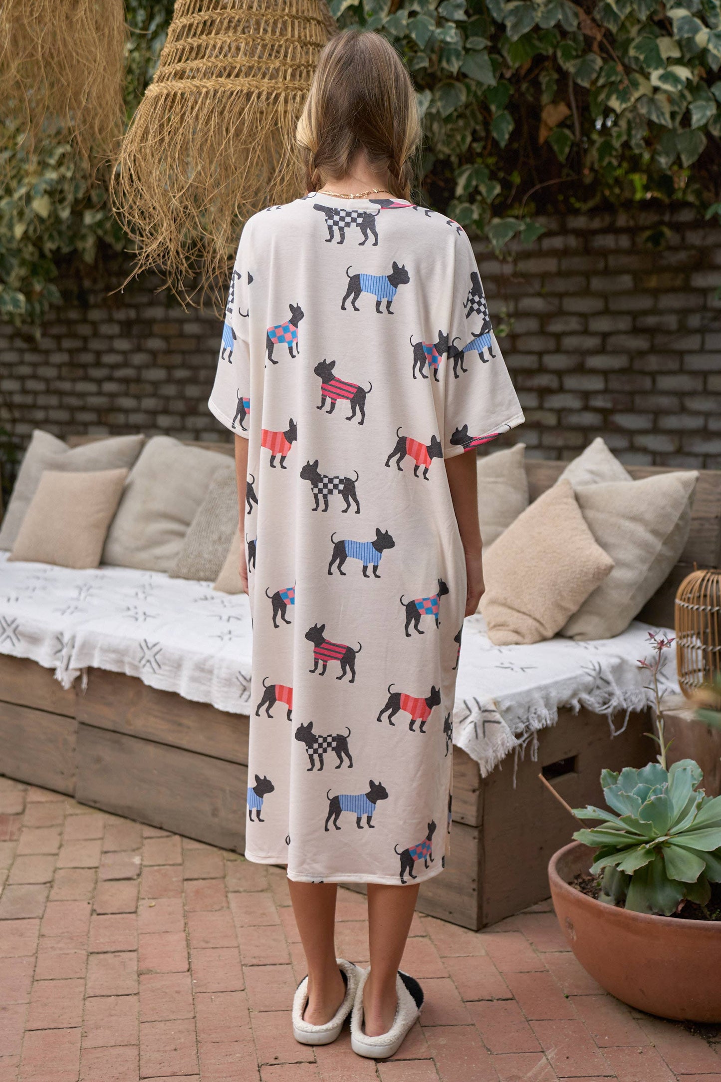 PLUS SIZE DOG W/SWEATER PRINT TSHIRT DRESS