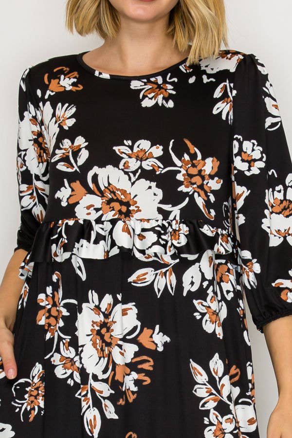 PLUS SIZE TIERED RUFFLE MIDI DRESS WITH SIDE POCKETS