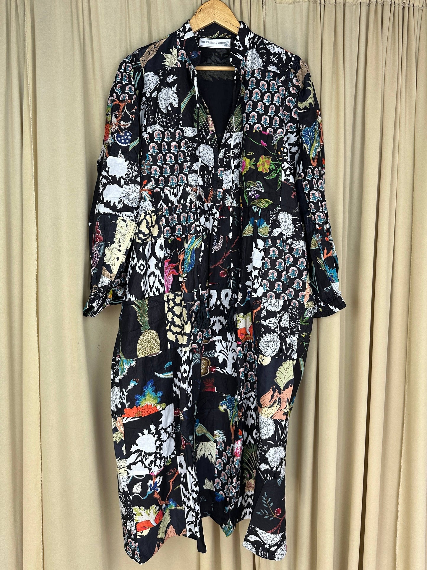 BLACK SHADES - Hand Patchwork Cotton Dress OneSize