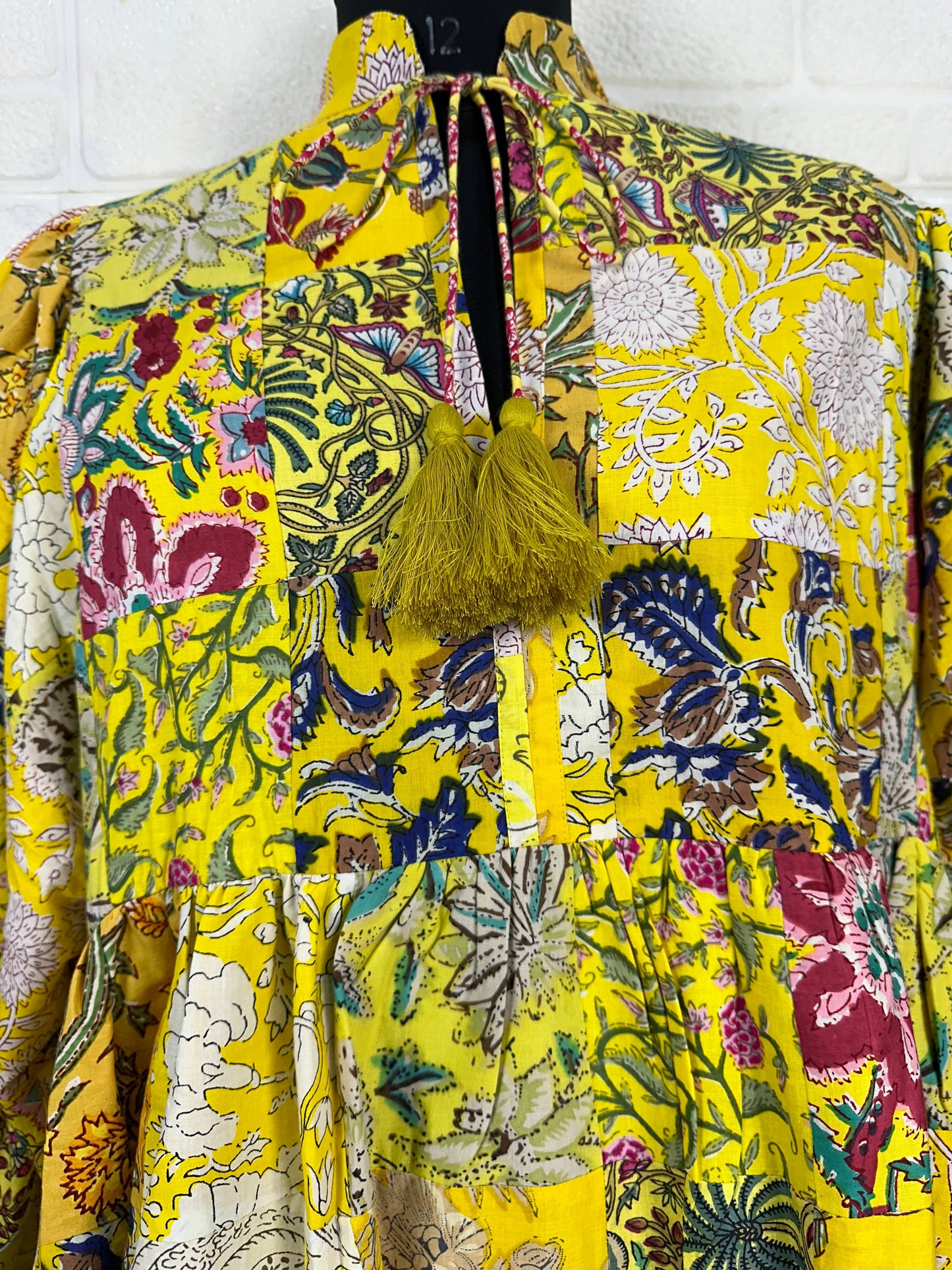 YELLOW SHADES- Hand Patchwork Cotton Dress OneSize