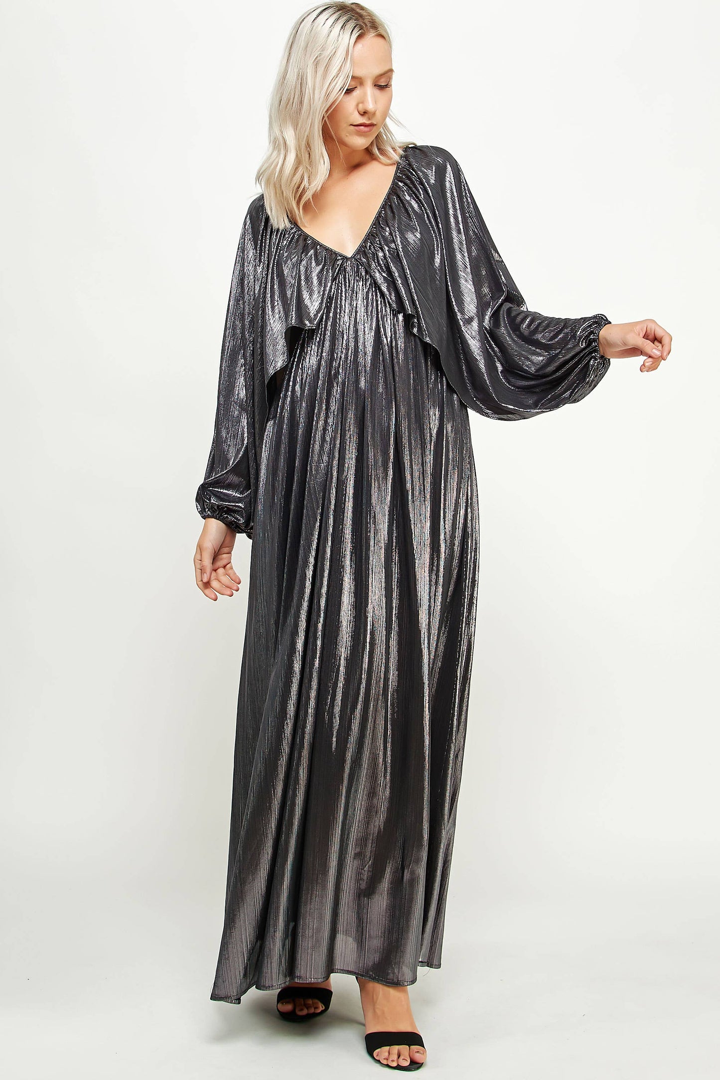 Shirred Metallic Maxi Dress