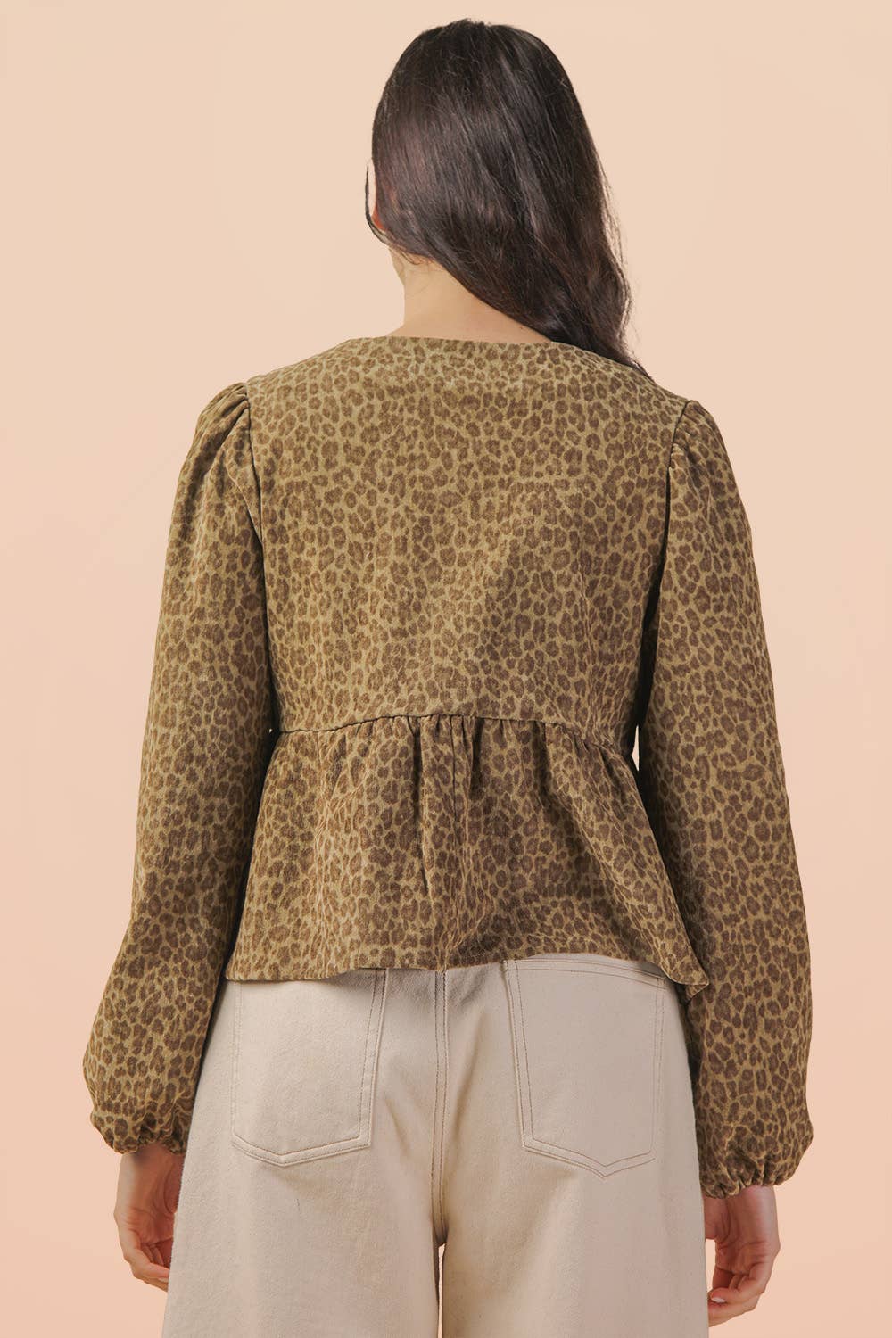 Leopard Printed Front Tie Woven Blouse Top