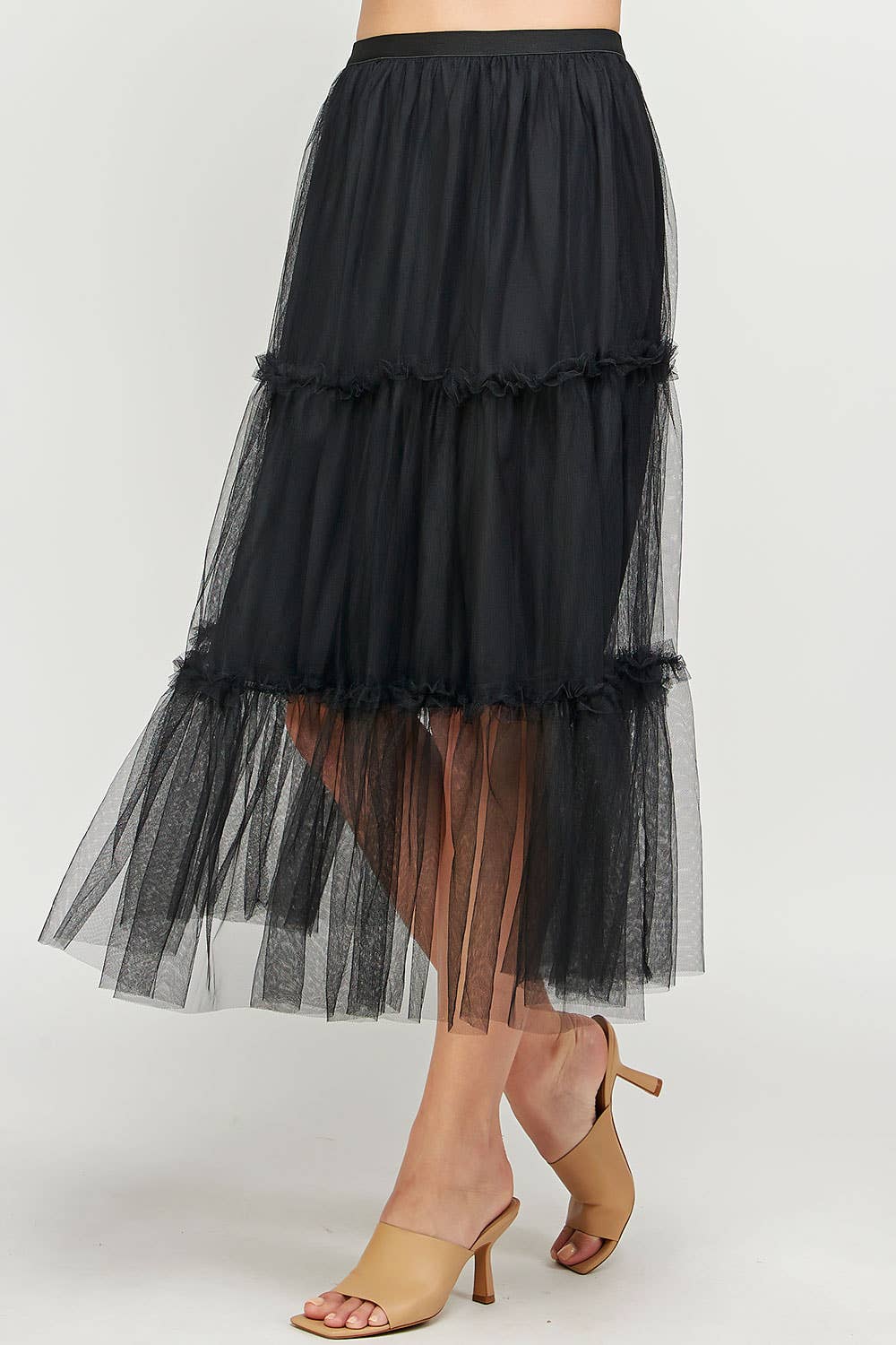 Tulle Midi Skirt With Mini Ruffles