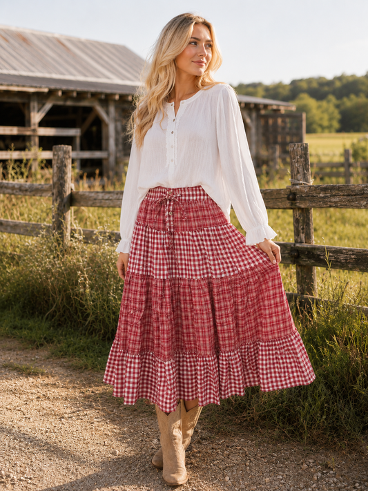 Country Cherry Gingham Skirt