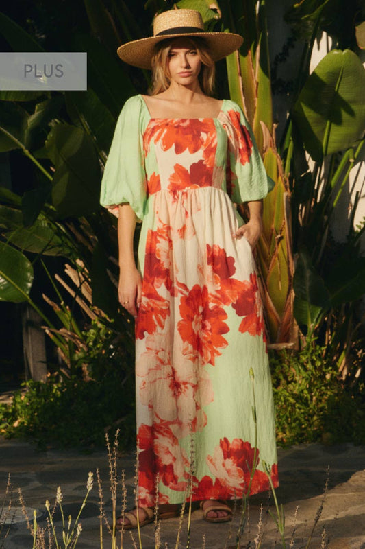 Plus Big Floral Printed Maxi Dress
