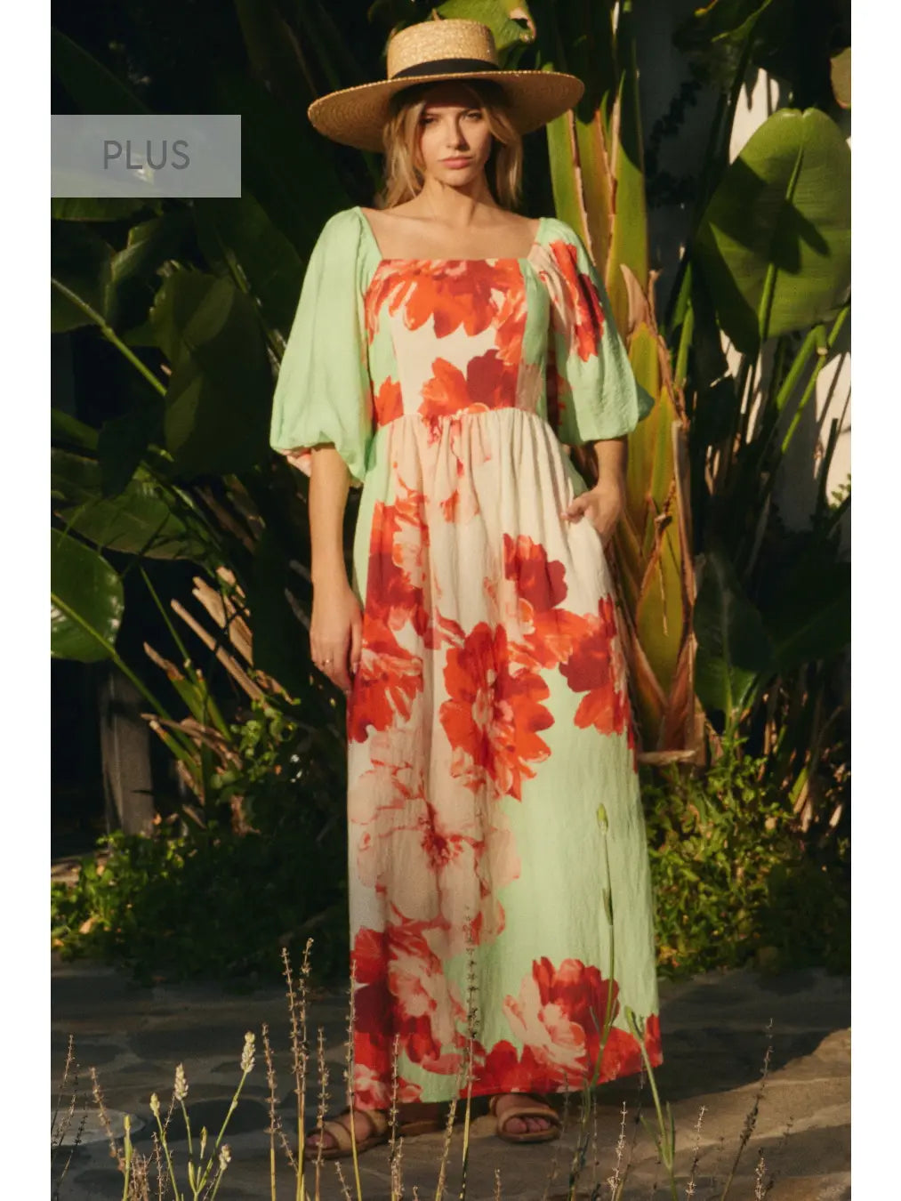 Pistachio Multi-colored Big Floral Printed Maxi Dress