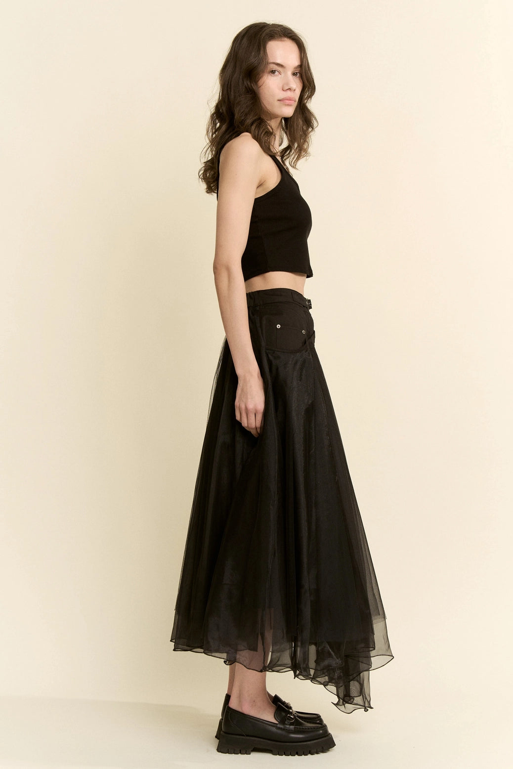 BLACK TULLE SKIRT WITH BELT