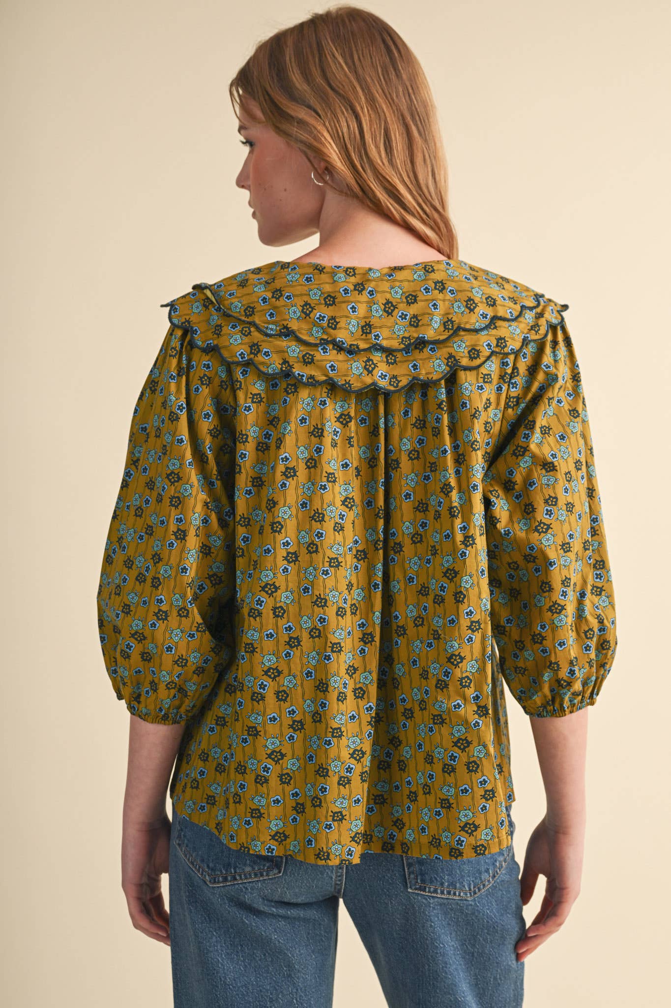 SCALLOPED DOLL COLLAR BUTTON UP FLORAL TOP MTP4964