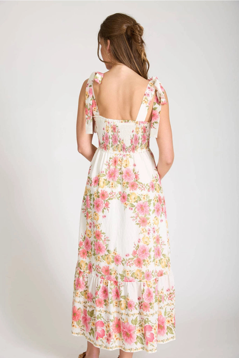 Pink Rose Sunlit Bouquet Midi Dress