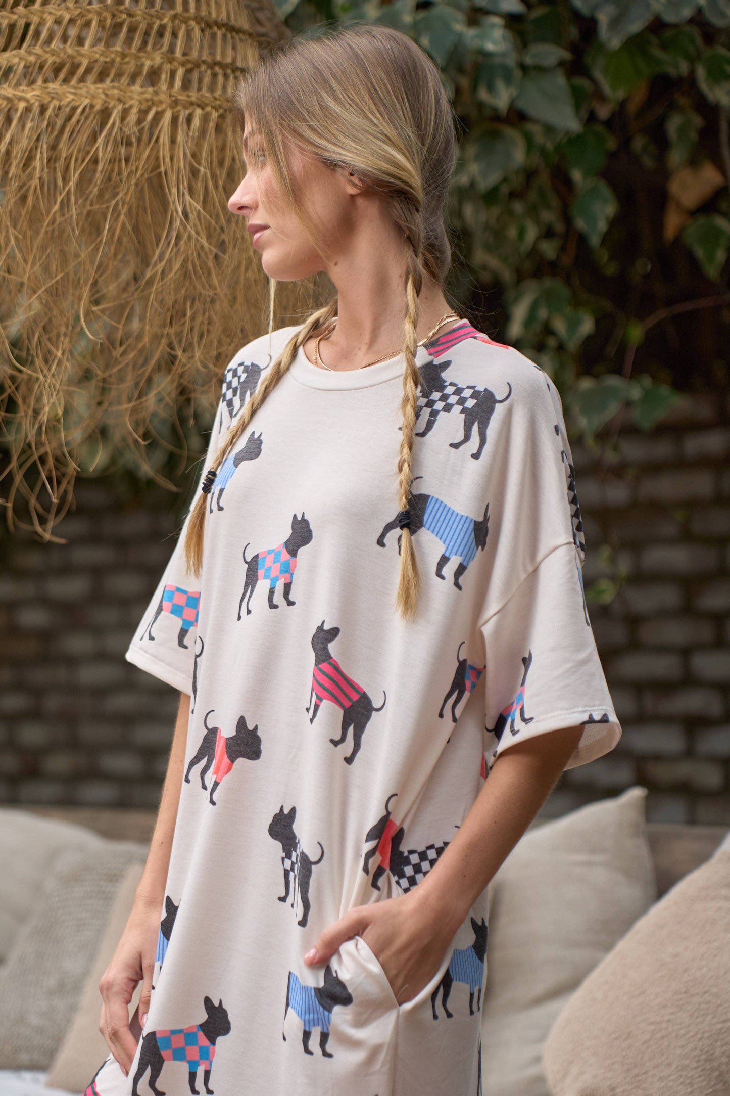 PLUS SIZE DOG W/SWEATER PRINT TSHIRT DRESS