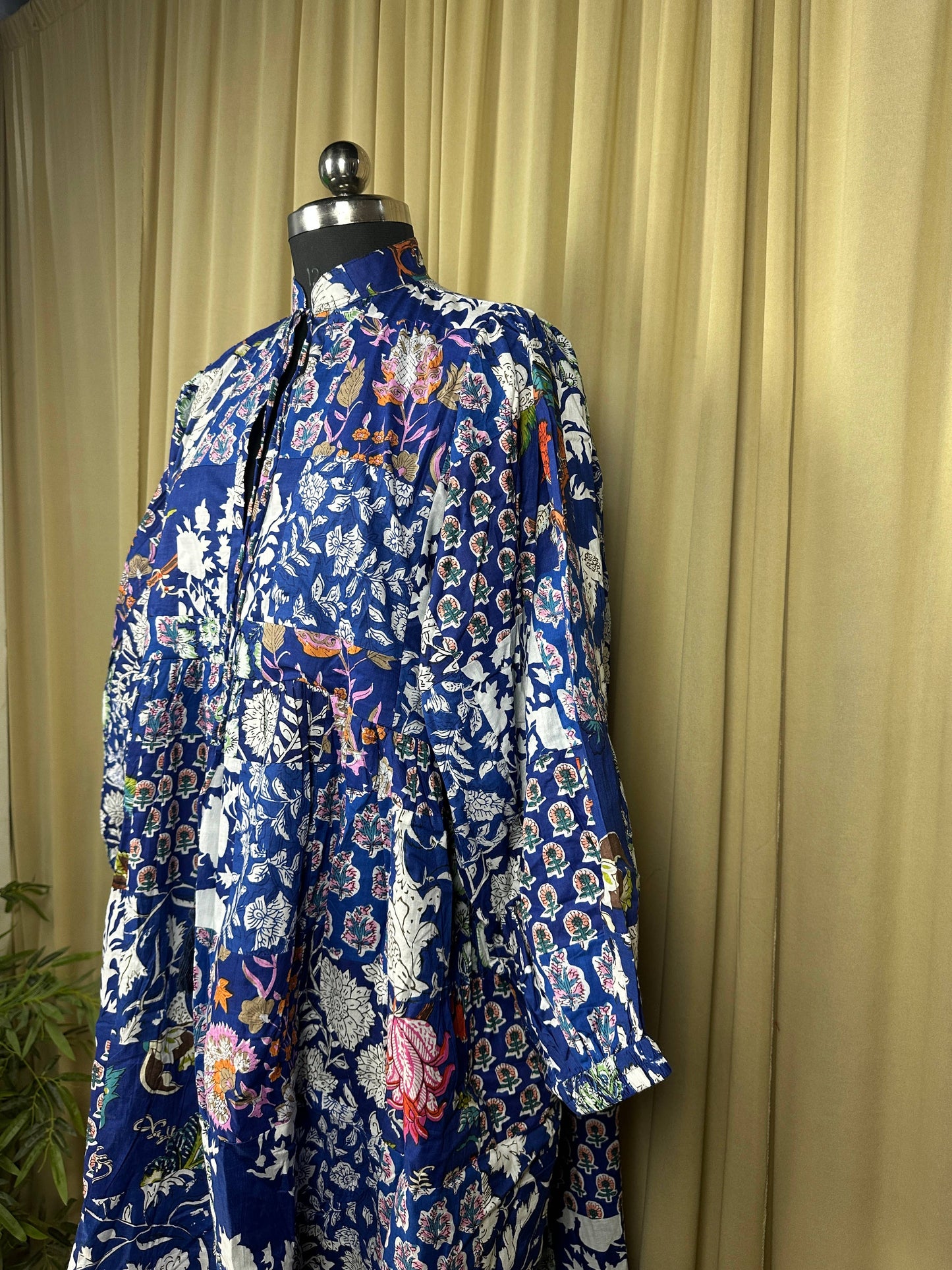 BLUE SHADES - Hand Patchwork Cotton Dress OneSize