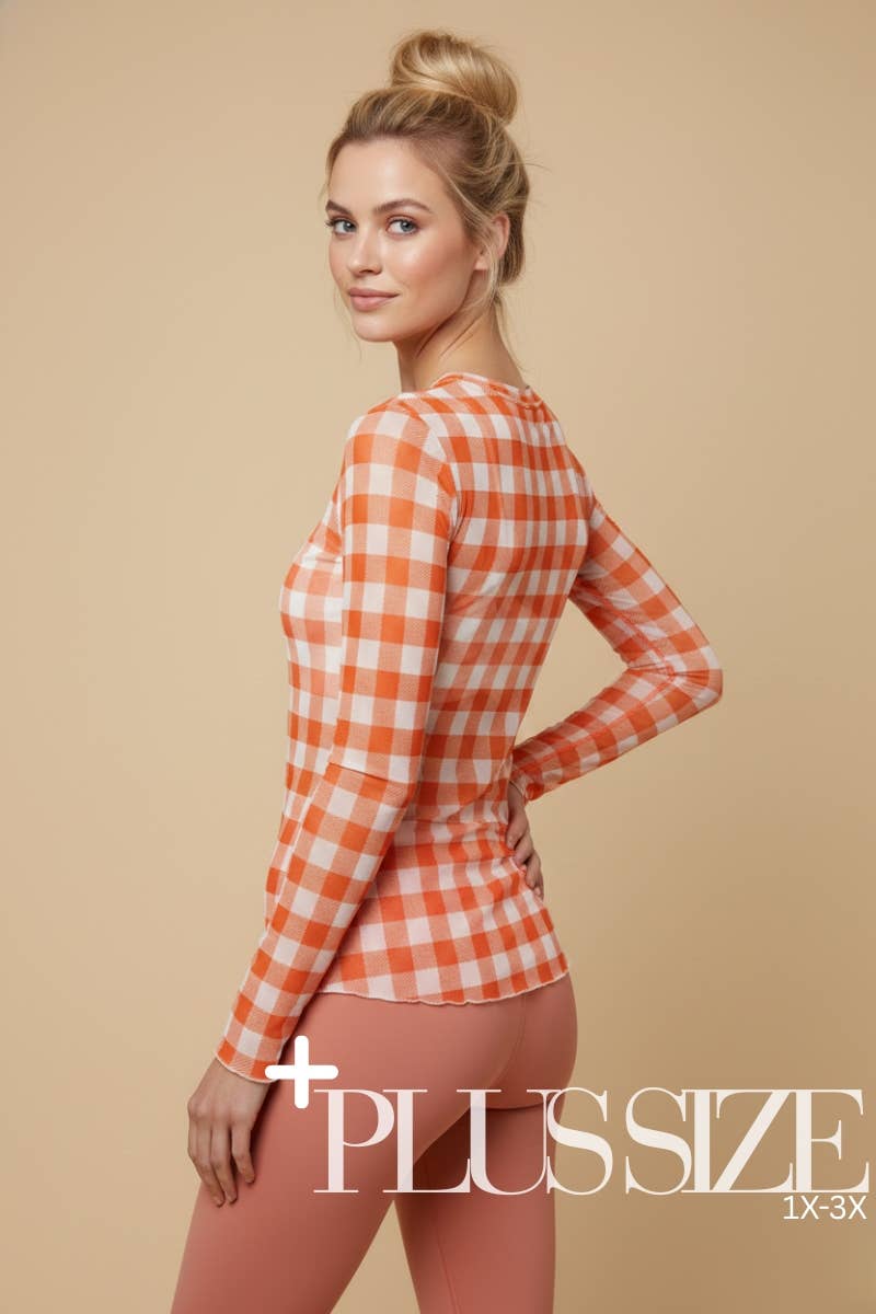 PLUS SIZE LONG SLEEVE MESH TOP