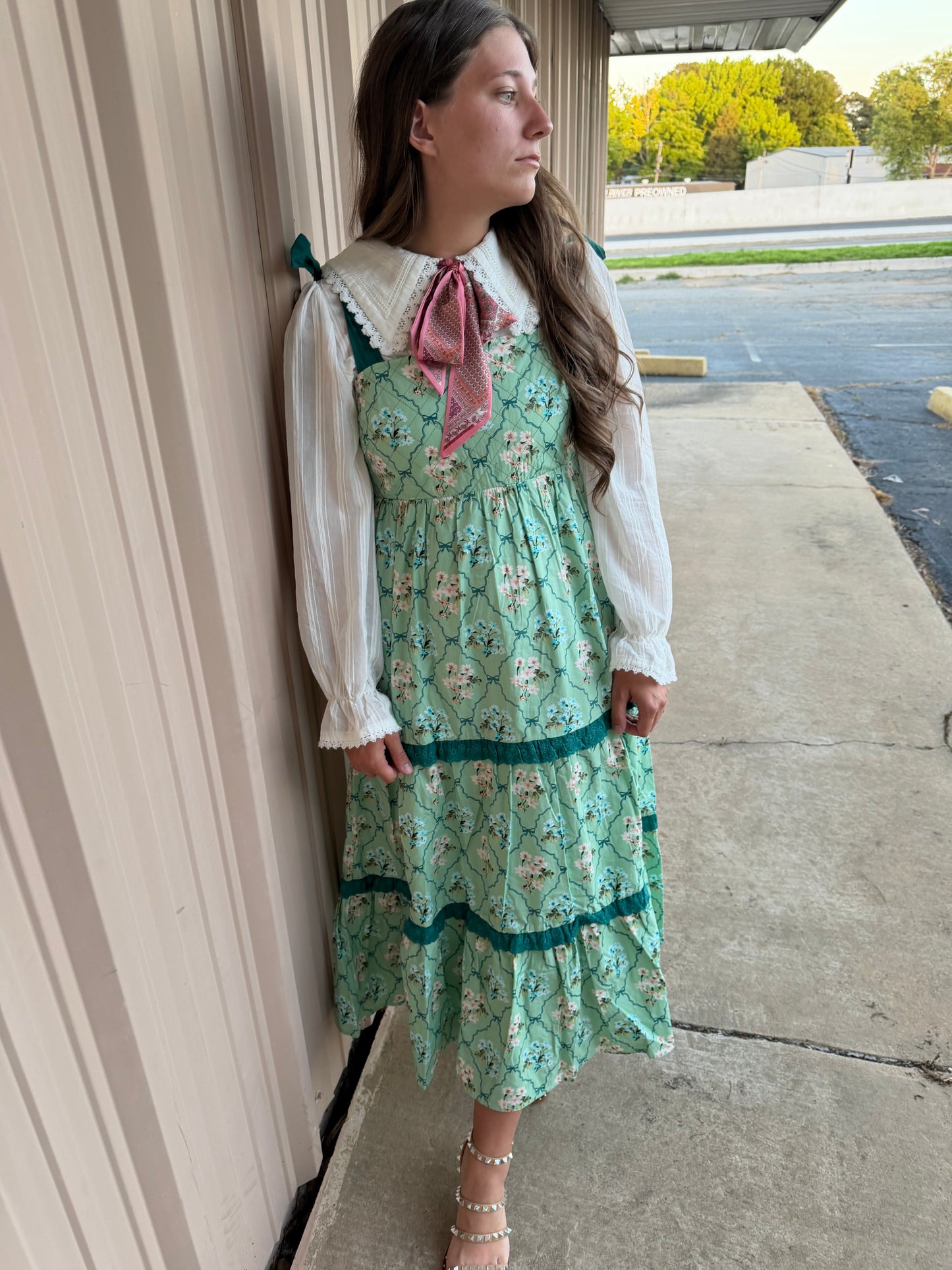 Tiered Floral Quilted Midi Dress