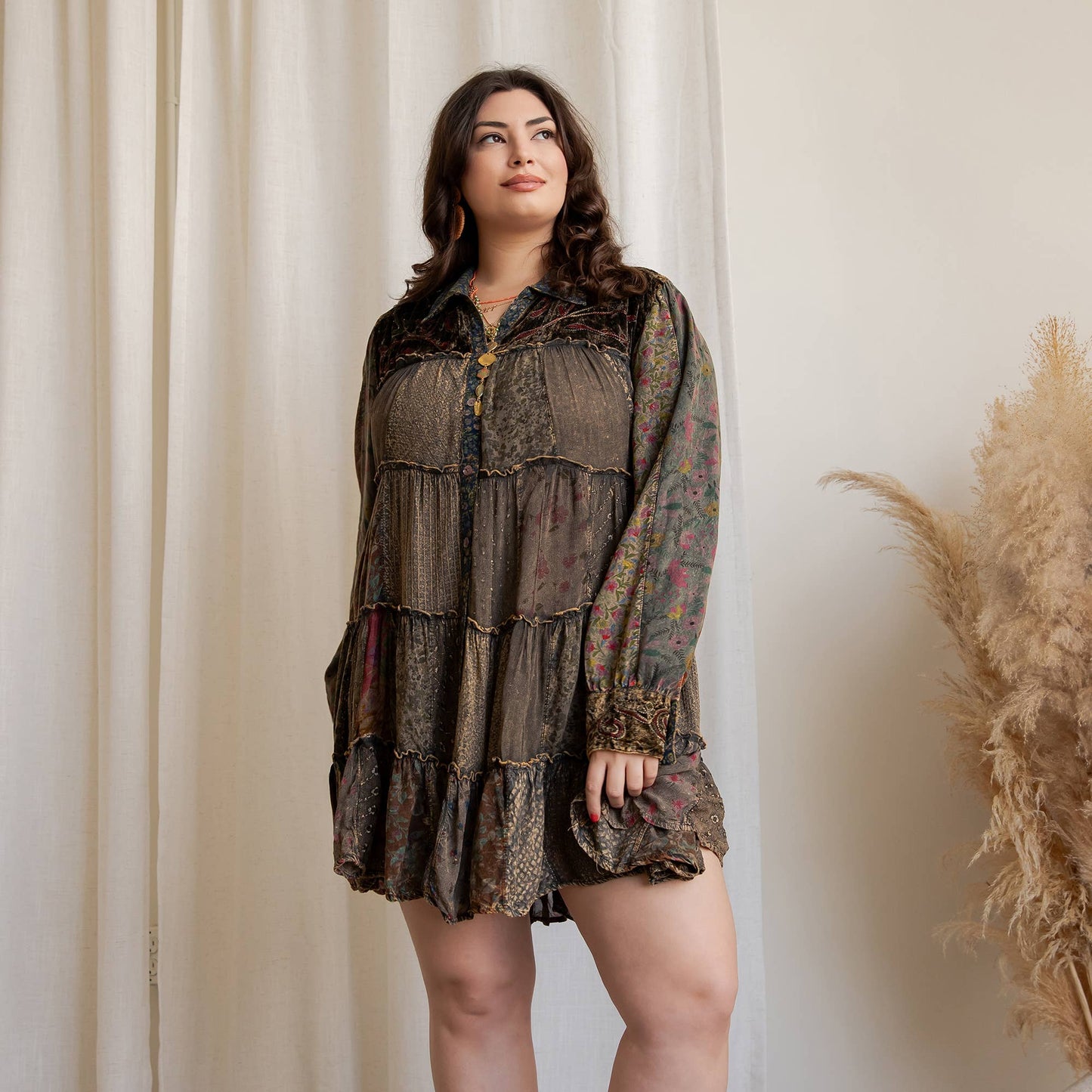 Artisan Embroidered Jhabla Shirt Dress PLUS