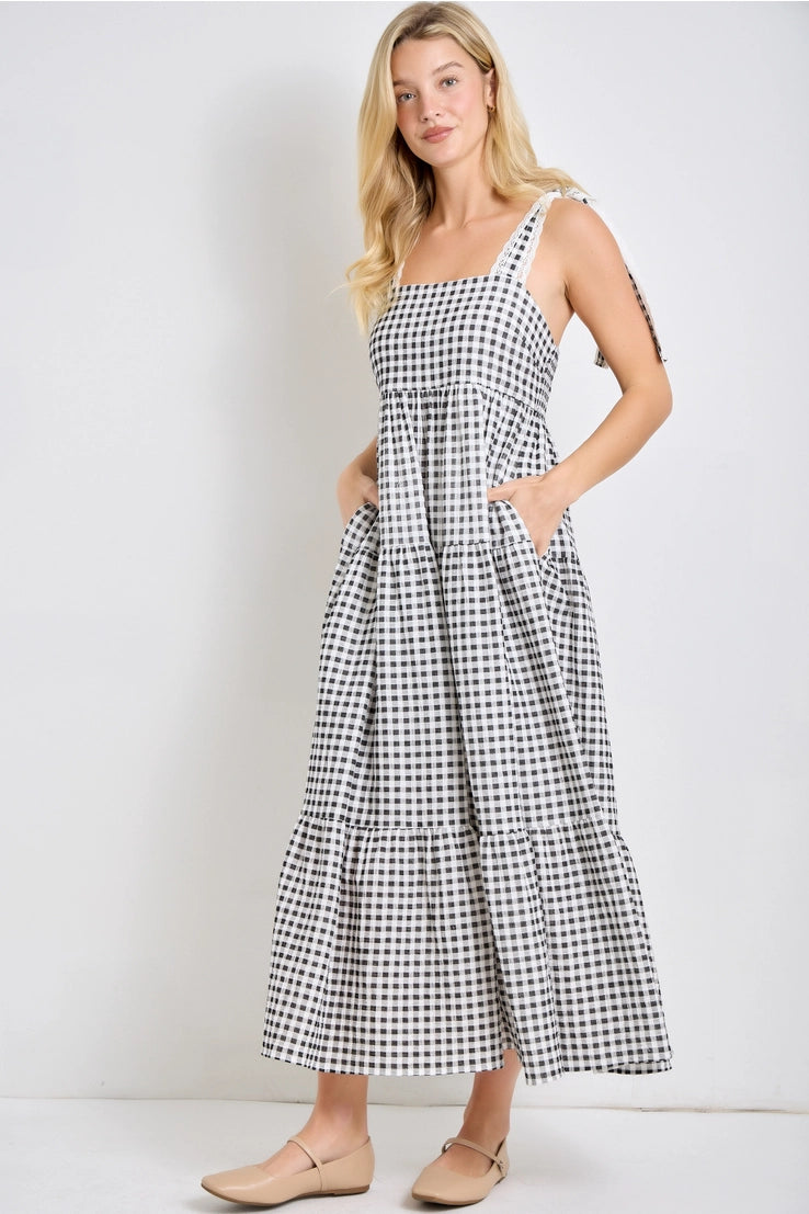 Gingham Eyelet Trim Maxi Dress