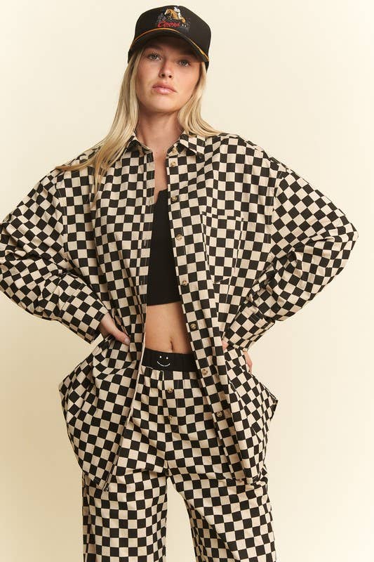 PLUS SIZE COLLARED LONG SLV CHECKERD BUTTON DOWN SHIRT