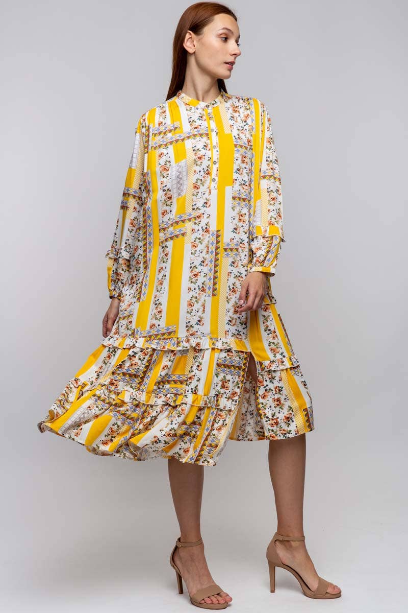 CREW NECK PRINTED DRESS WITH POCKETS