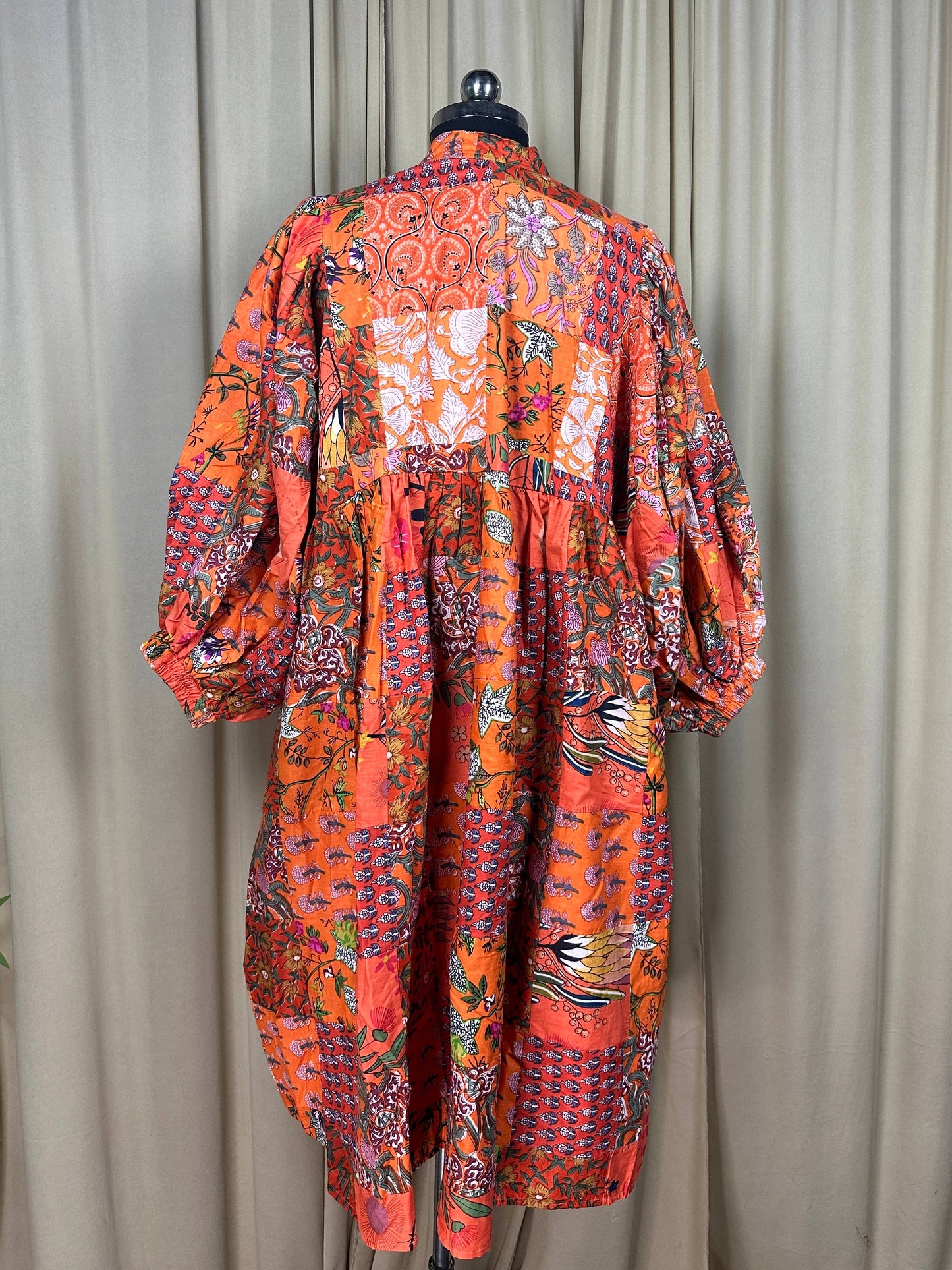 Orange SHADES - Hand Patchwork Cotton Dress OneSize