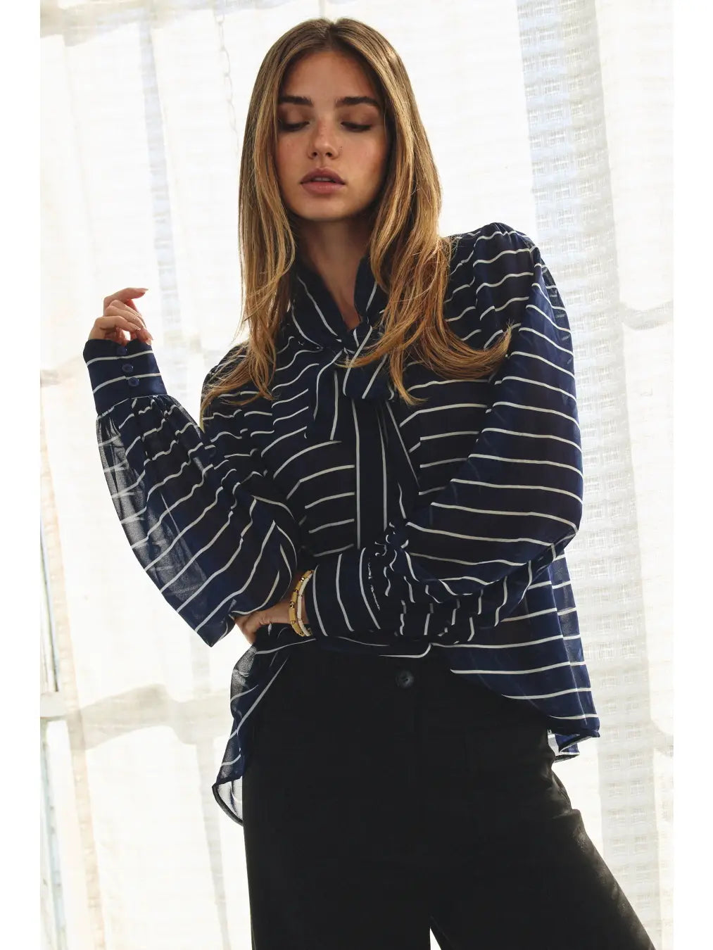 Brooke's striped Tie Front Blouse