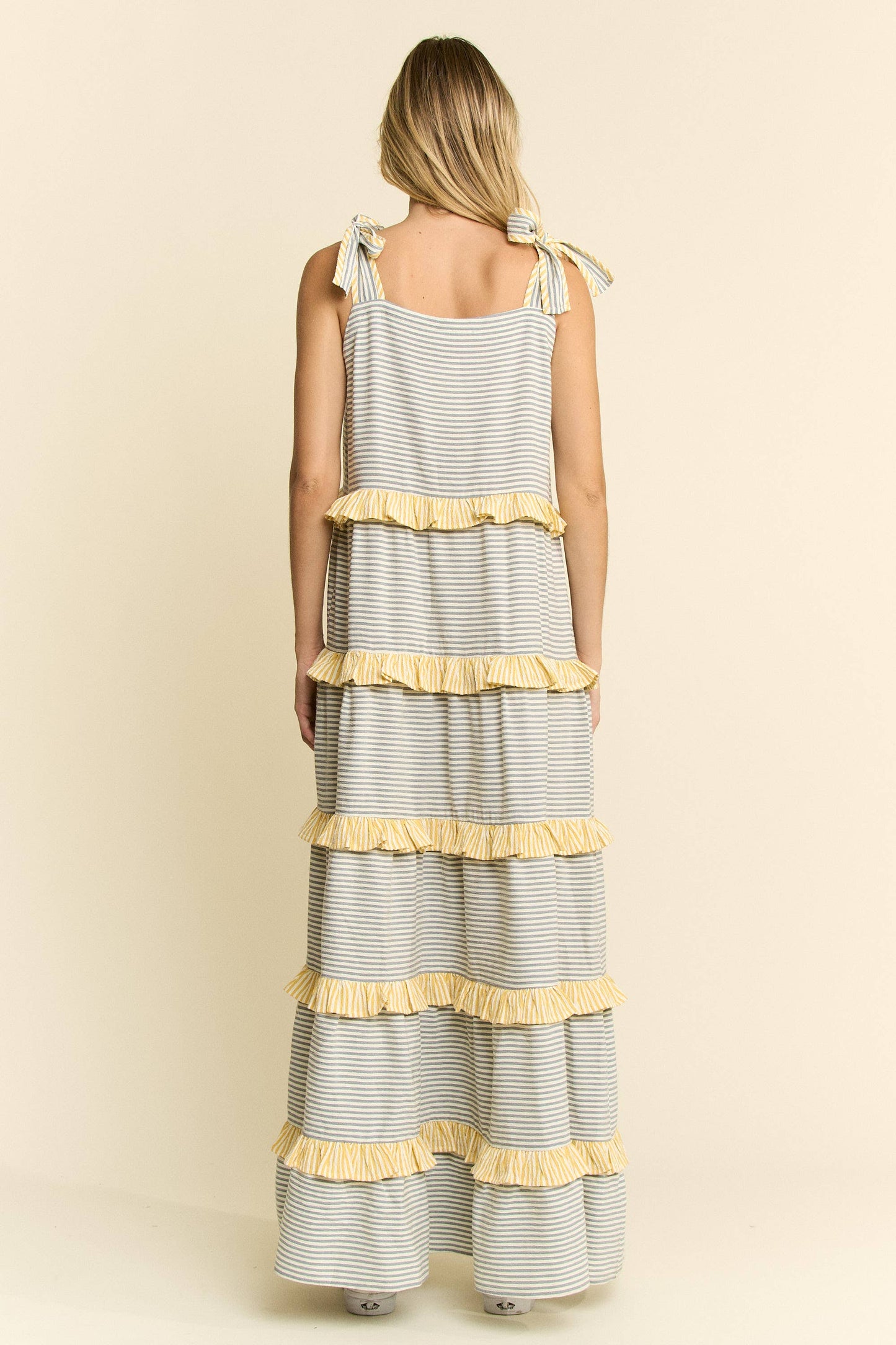 STRIPED TWO TONE TIERED MAXI DRESS