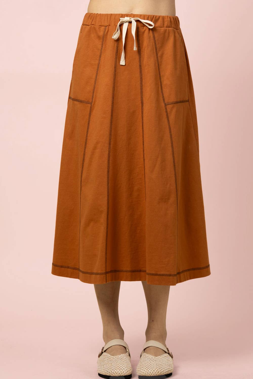 Stitch Detail Casual Knit Midi Skirt