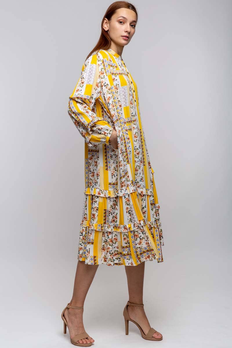 CREW NECK PRINTED DRESS WITH POCKETS