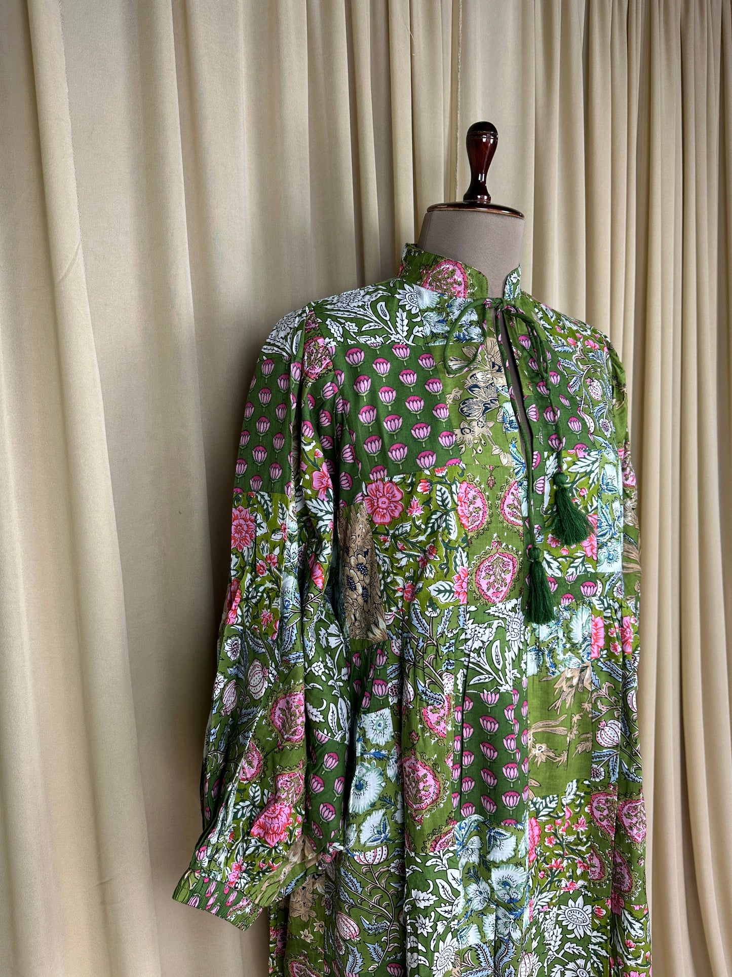 GREEN SHADES - Hand Patchwork Cotton Dress OneSize