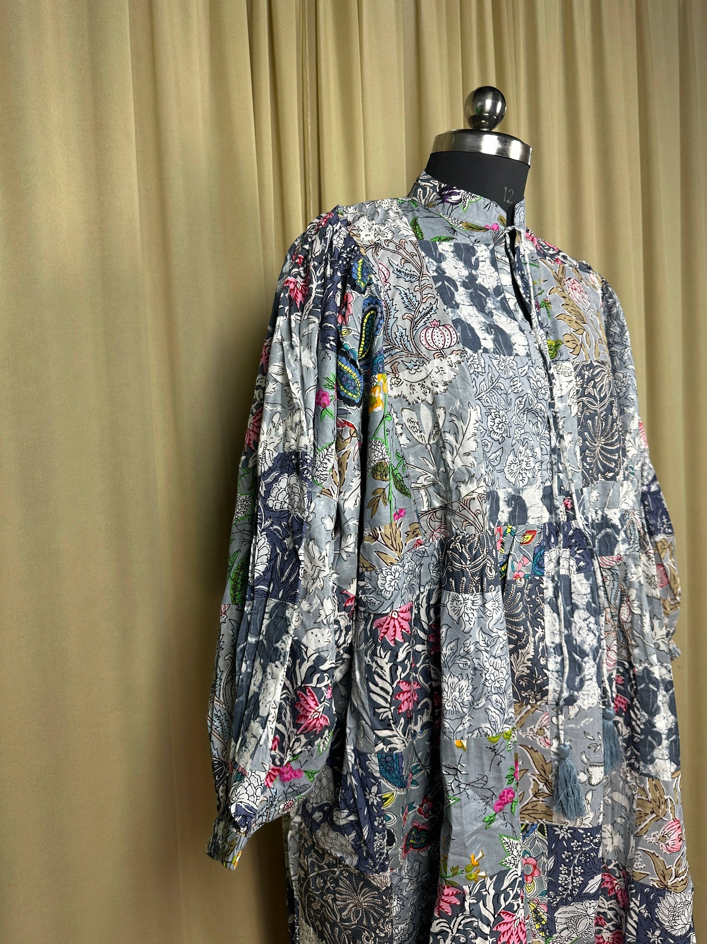 Grey SHADES - Hand Patchwork Cotton Dress OneSize