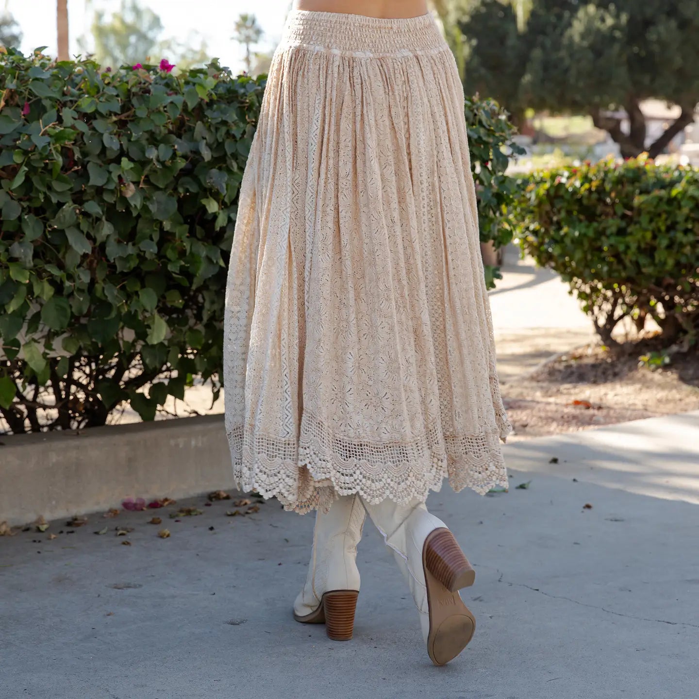 Prairie Dream Wanderer Skirt W/Shirred Elastic Midi Skirt