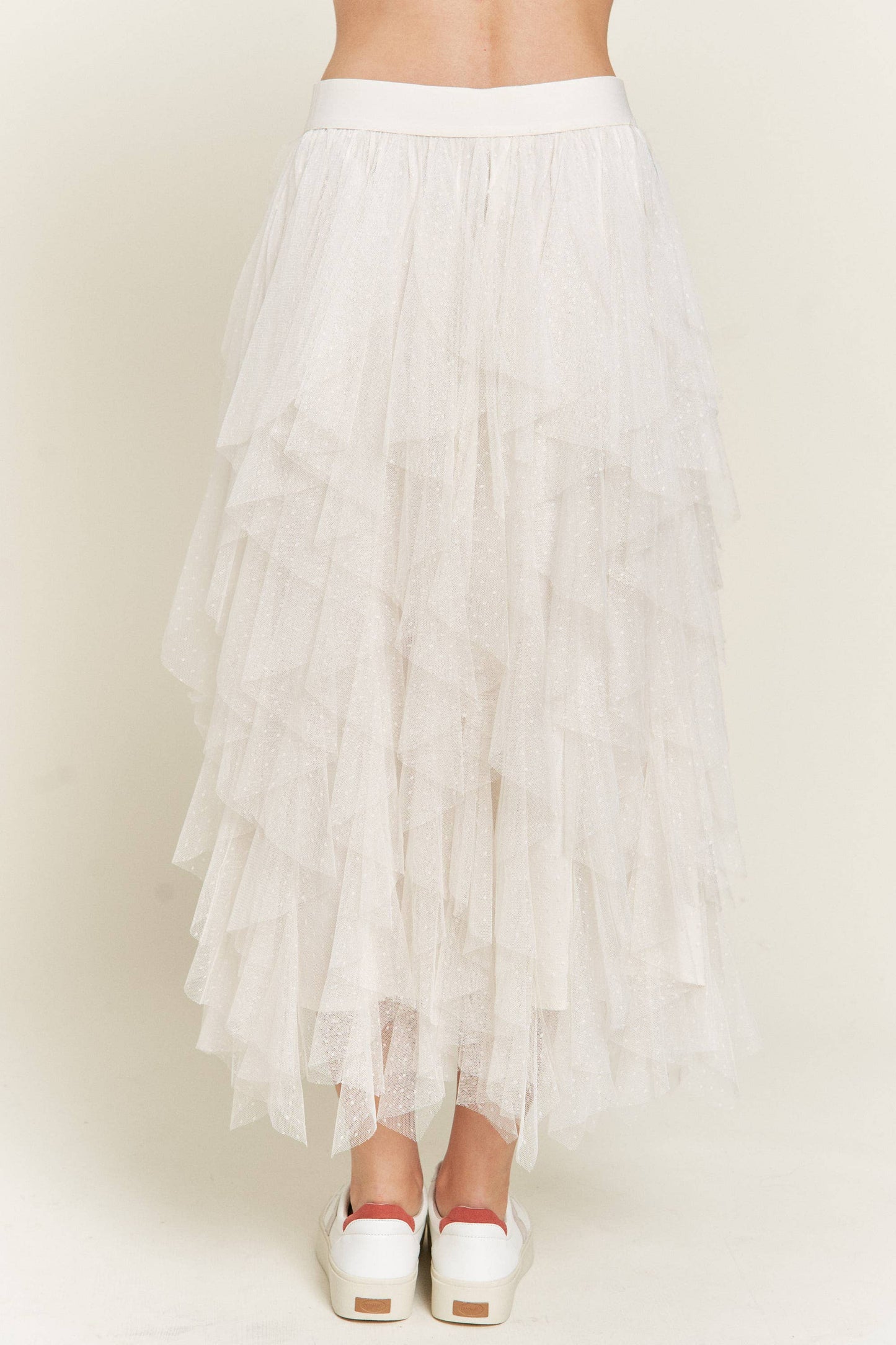 Layered Polka Dot Mesh Lined A-Line Midi Skirt JJB6007