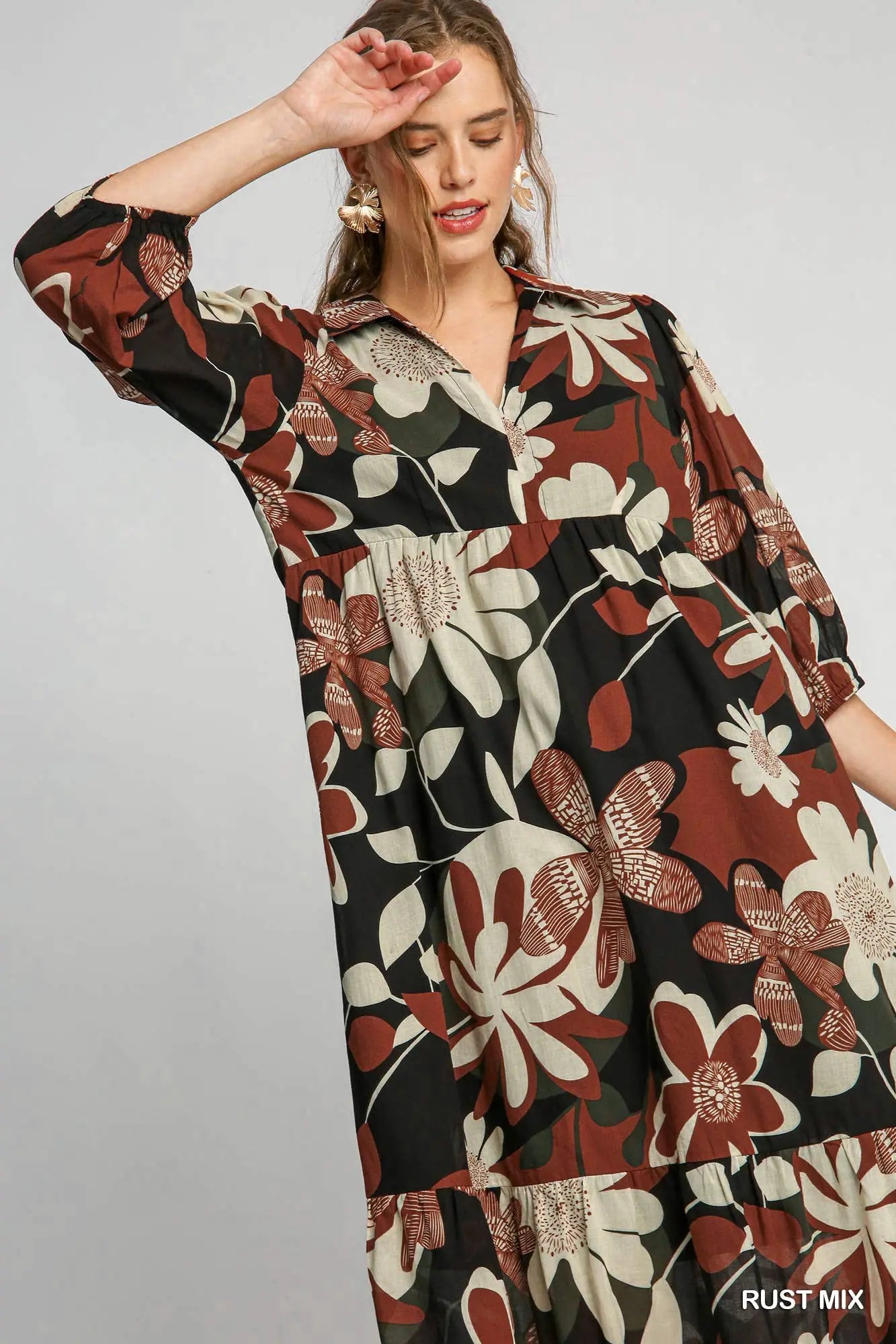 Floral Abstract Print Tiered Dress