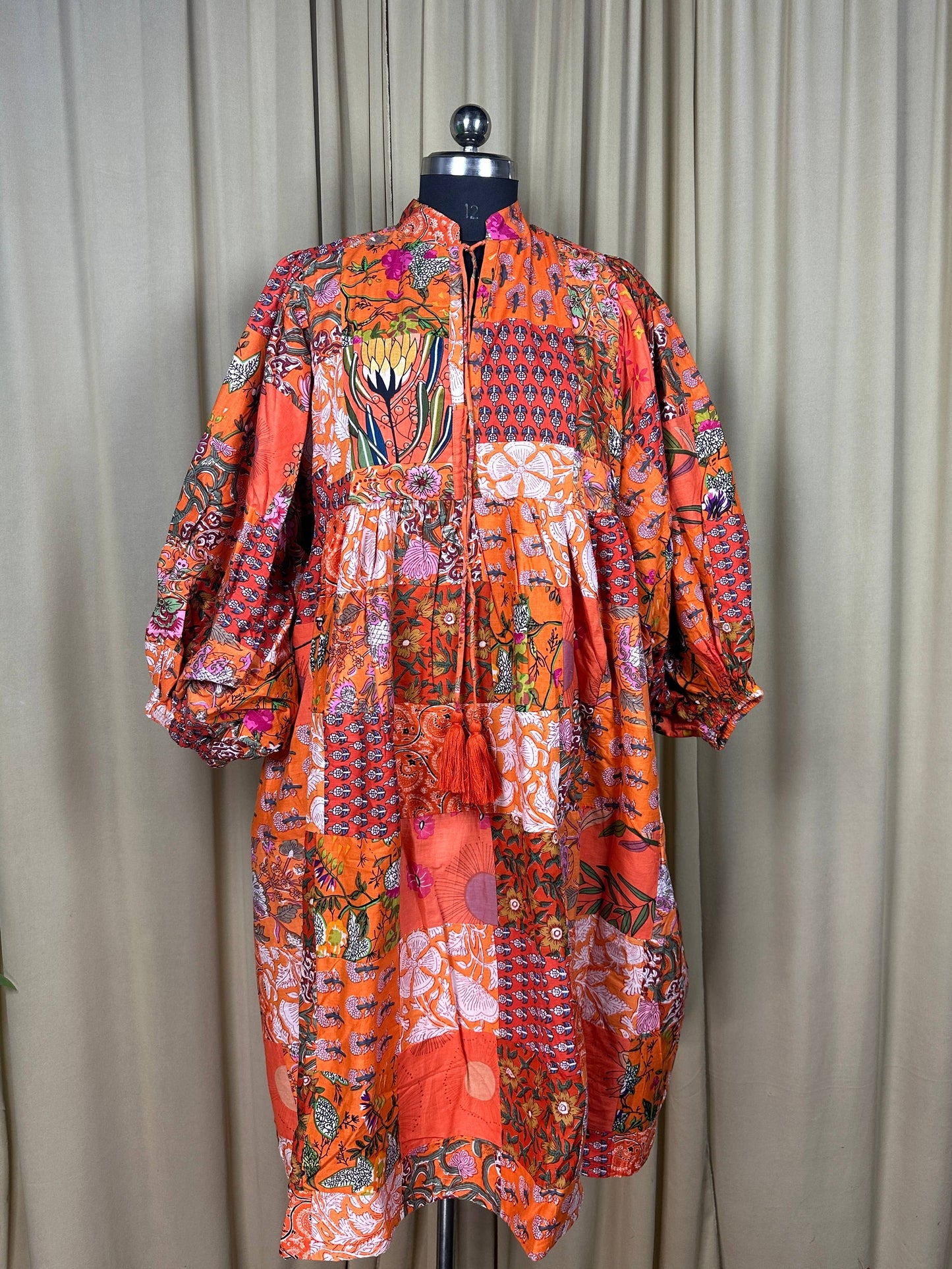 Orange SHADES - Hand Patchwork Cotton Dress OneSize