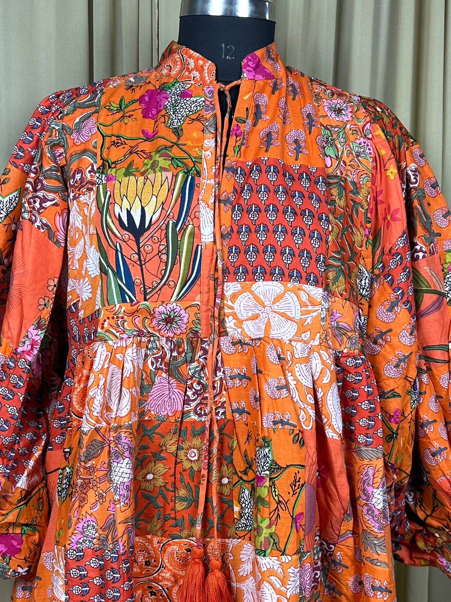 Orange SHADES - Hand Patchwork Cotton Dress OneSize