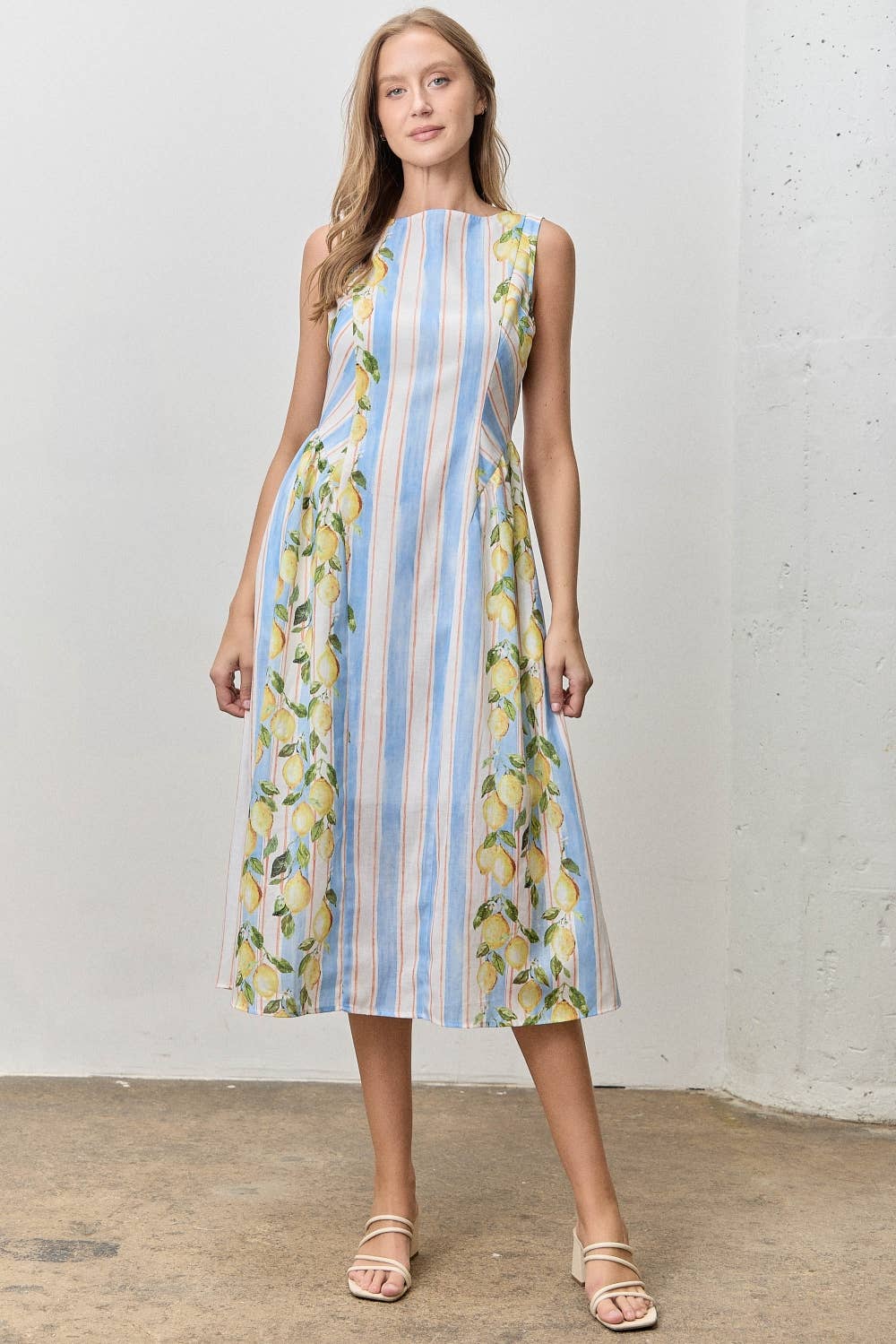 PLUS SIZE LEMON PRINT STRIPED MAXI DRESS