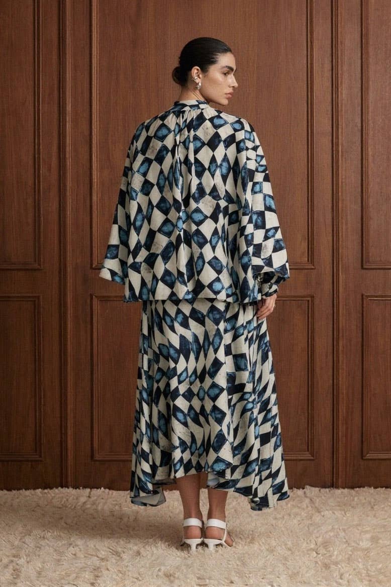 Abstract Diamond Cape Top And Skirt Set