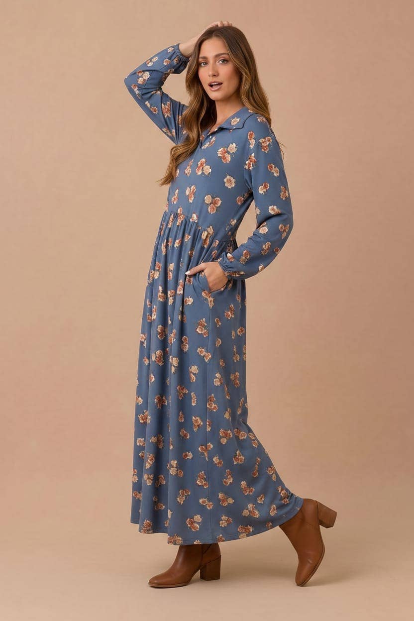 Floral Babydoll Fit and Flare Maxi Dress