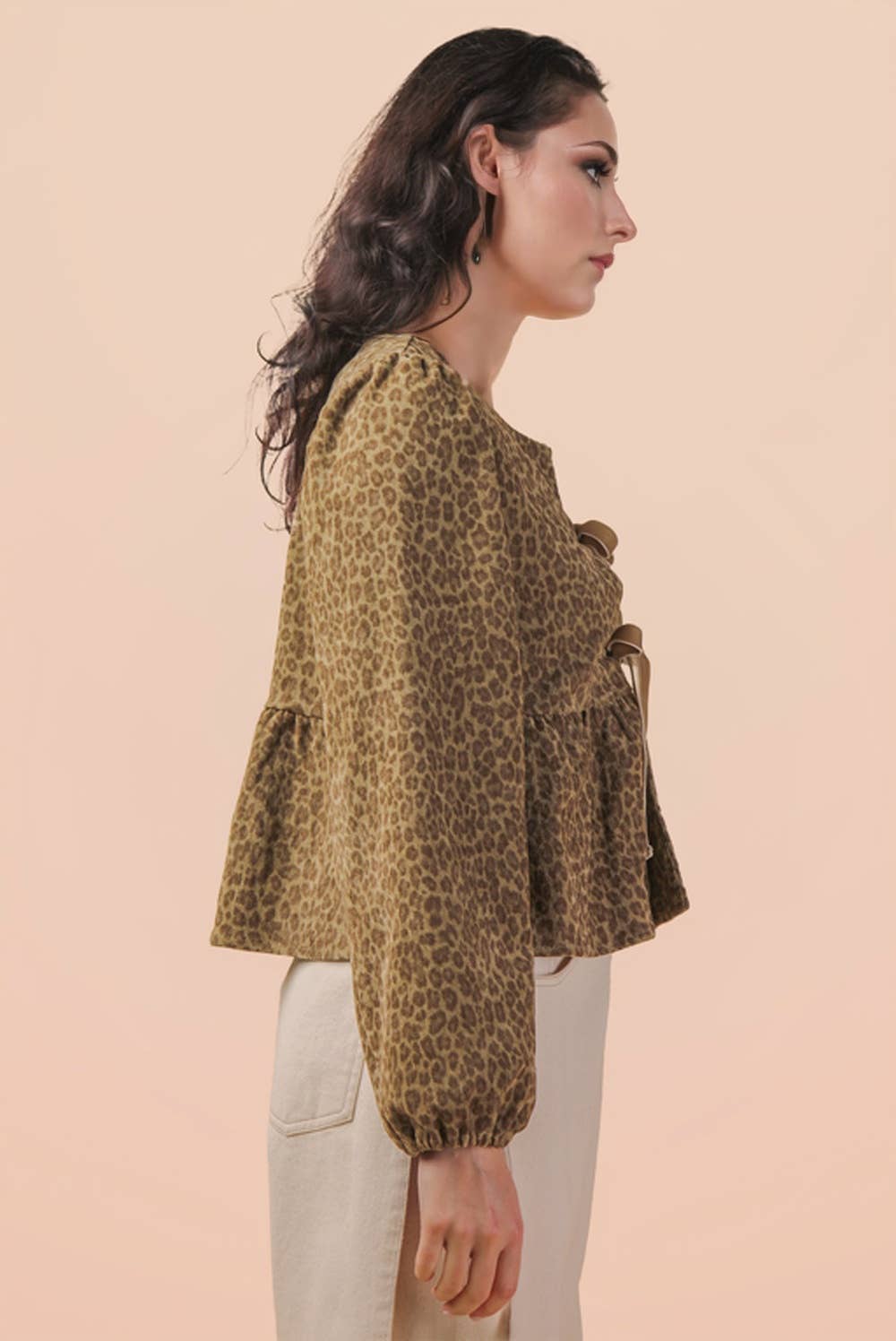 Leopard Printed Front Tie Woven Blouse Top