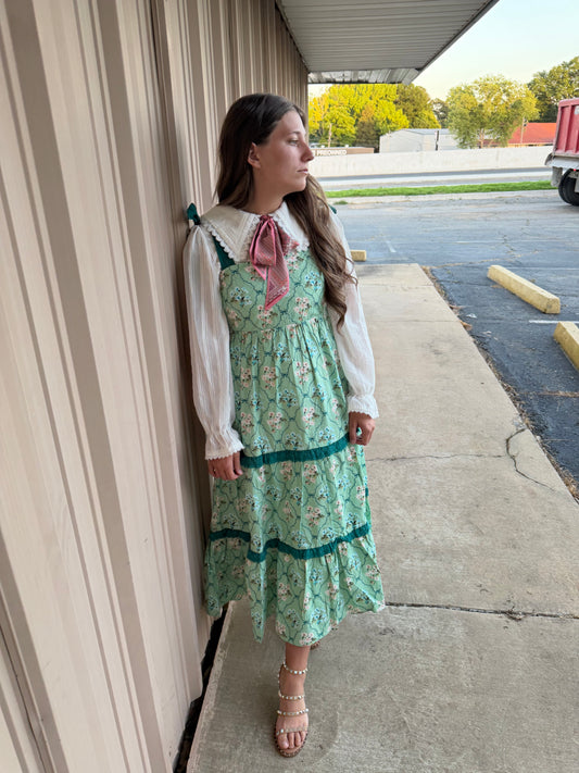 Tiered Floral Quilted Midi Dress