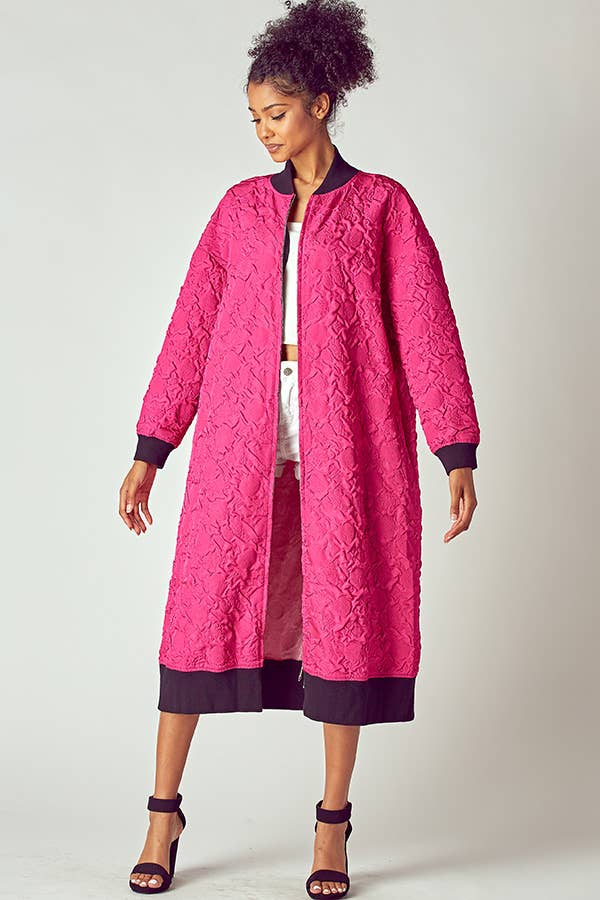 EMBOSSED JACKET WITH TWO WAY ZIPPER