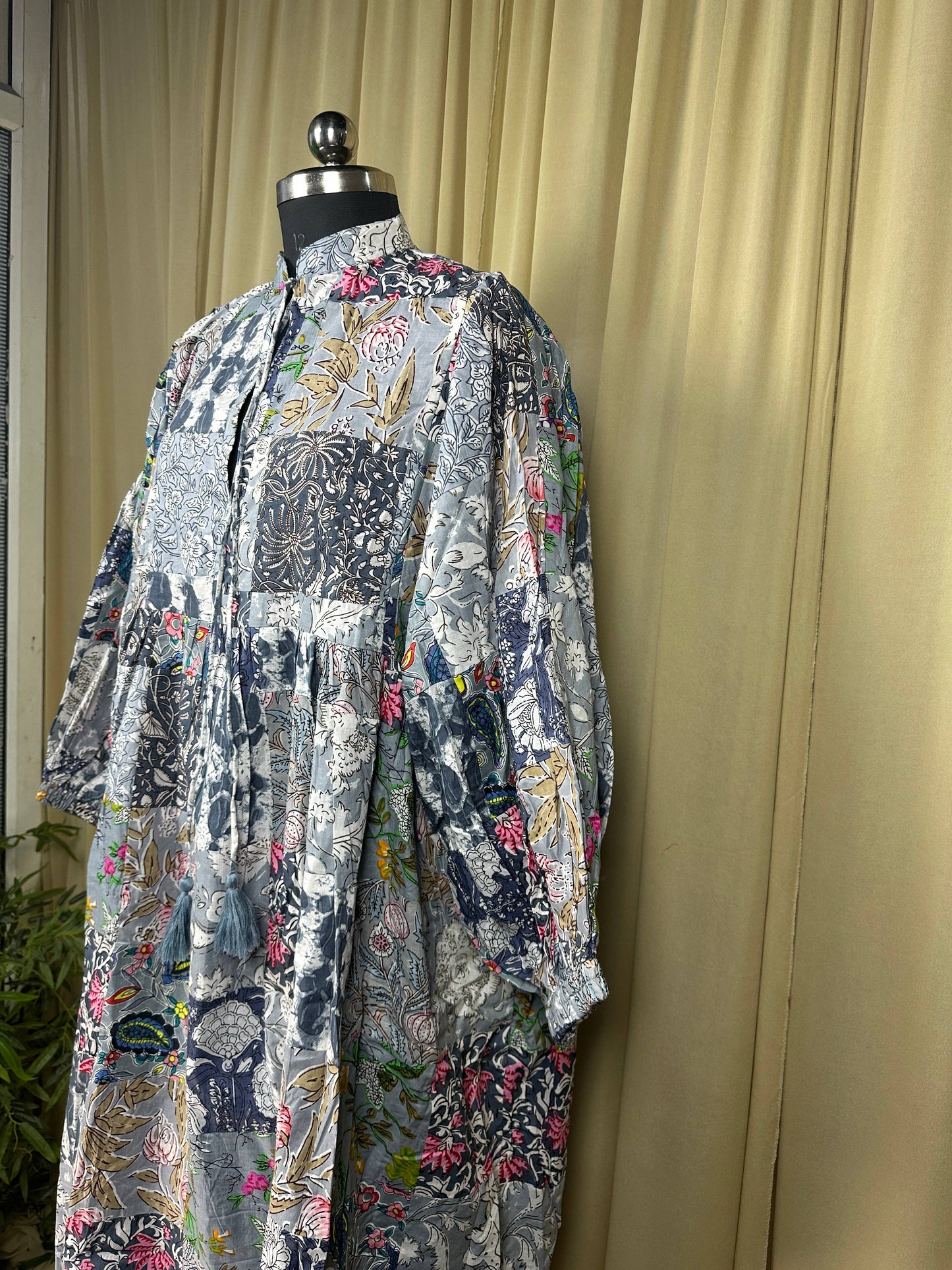 Grey SHADES - Hand Patchwork Cotton Dress OneSize