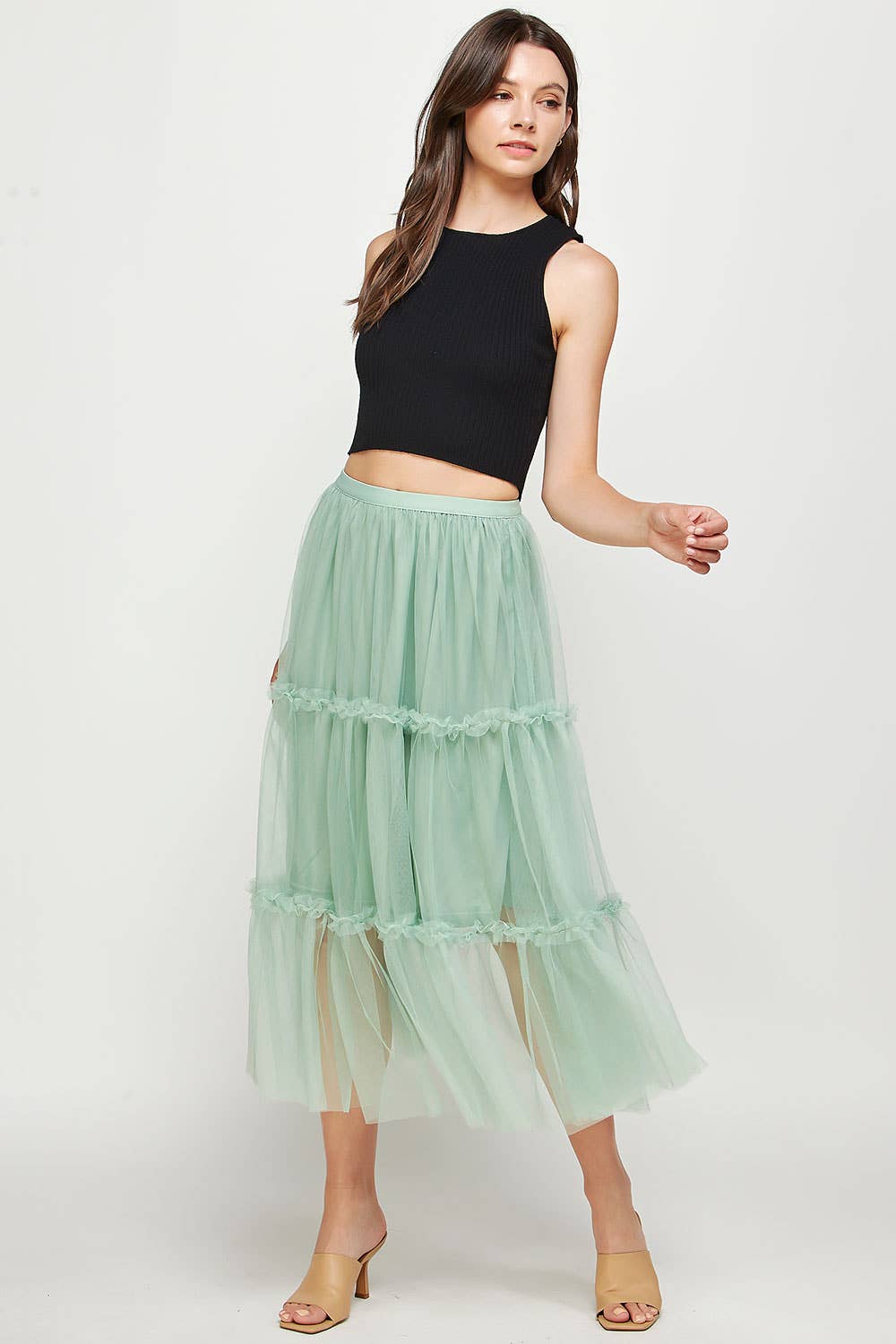 Tulle Midi Skirt With Mini Ruffles